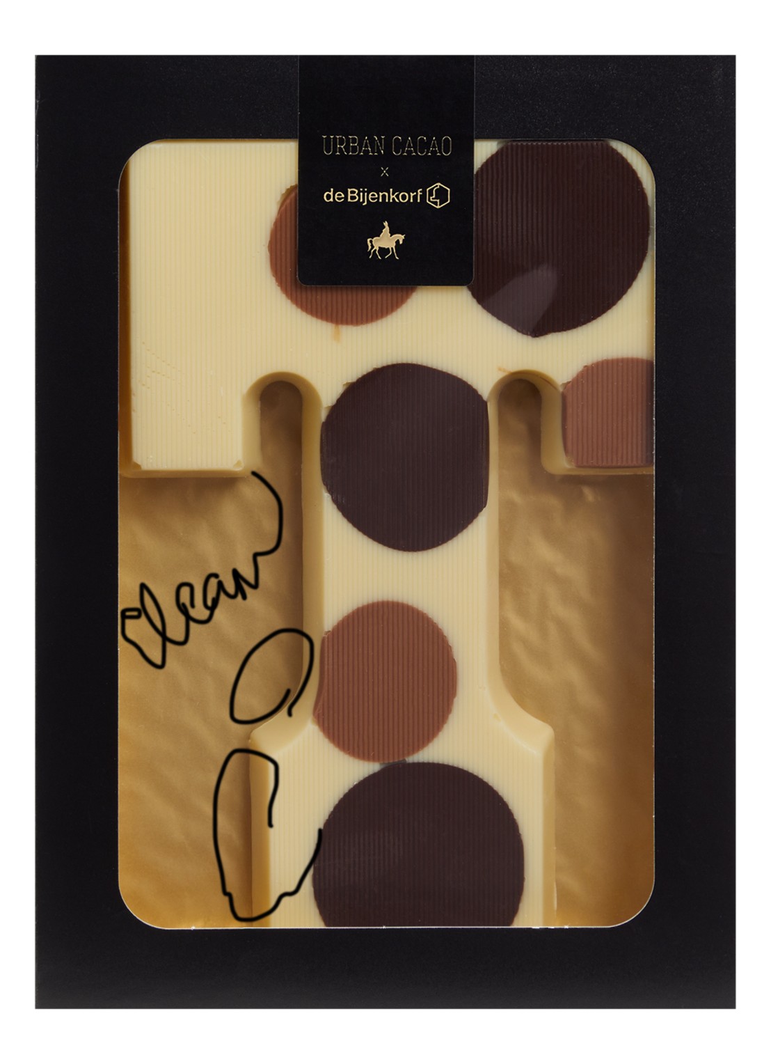 Urban Cacao Witte chocoladeletter gevlekt 200 gram - voorkant t