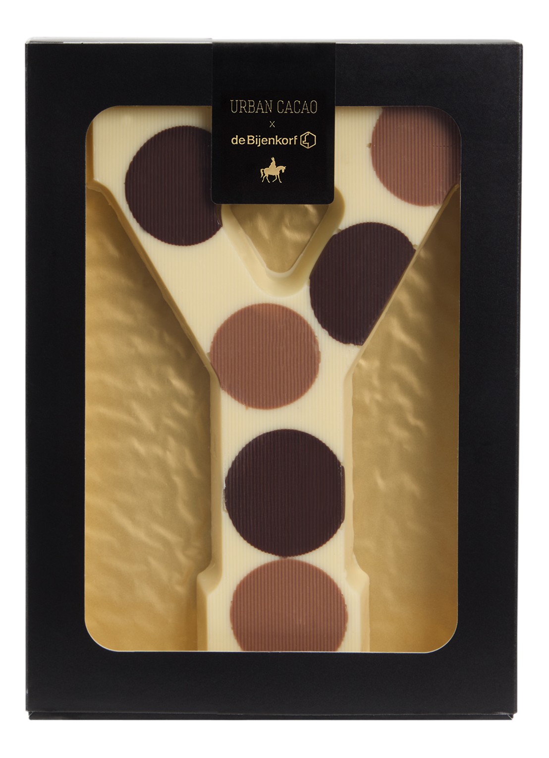 Urban Cacao Witte chocoladeletter gevlekt 200 gram - voorkant y