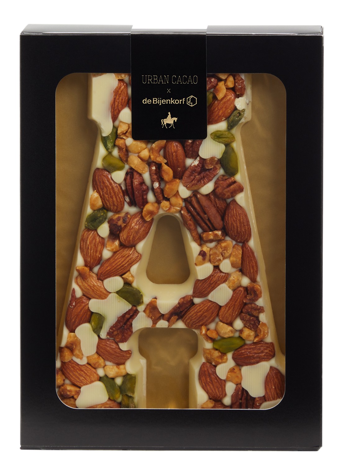 Urban Cacao Witte chocoladeletter met noten 180 gram - voorkant a