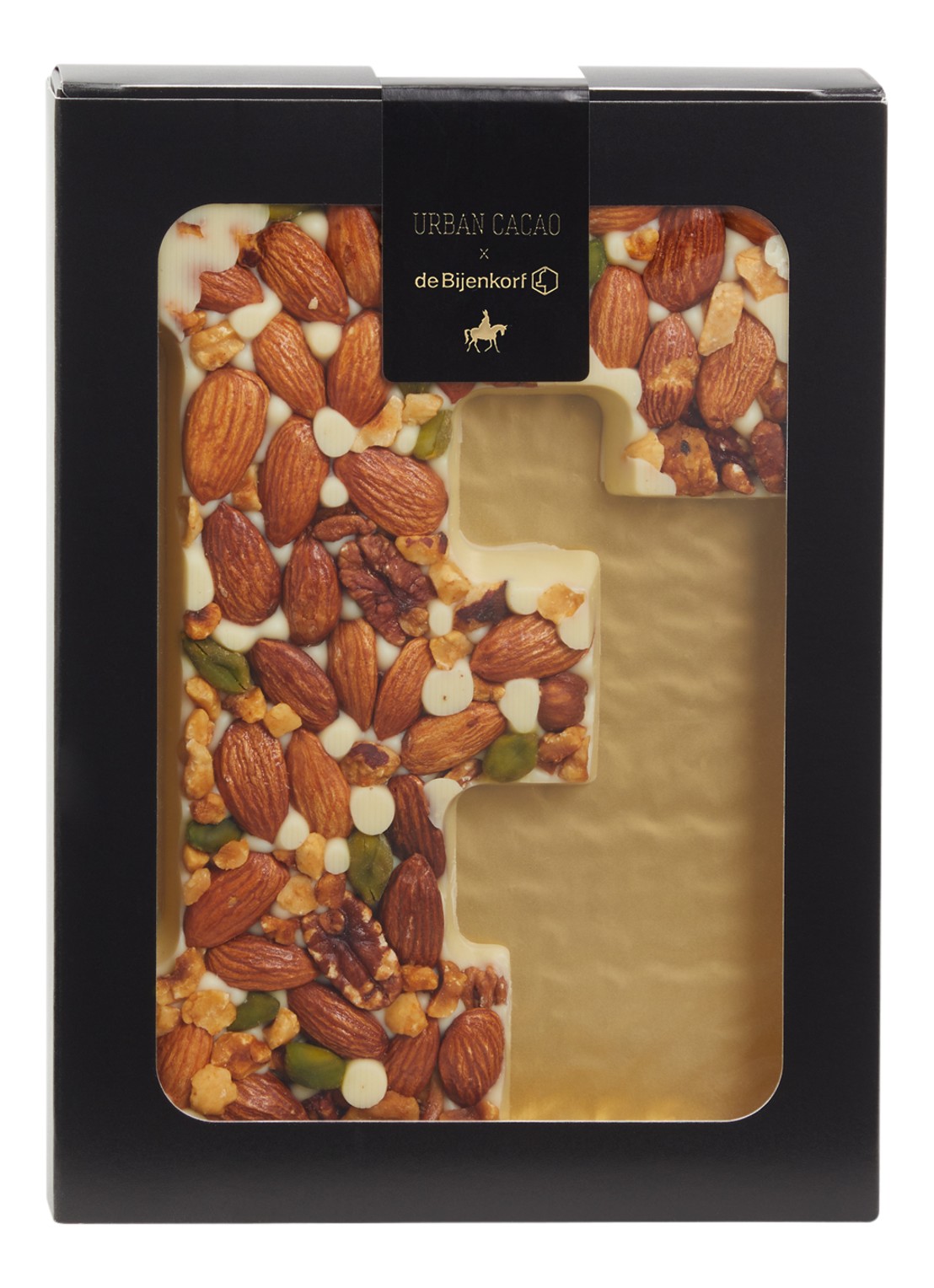 Urban Cacao Witte chocoladeletter met noten 180 gram - voorkant f