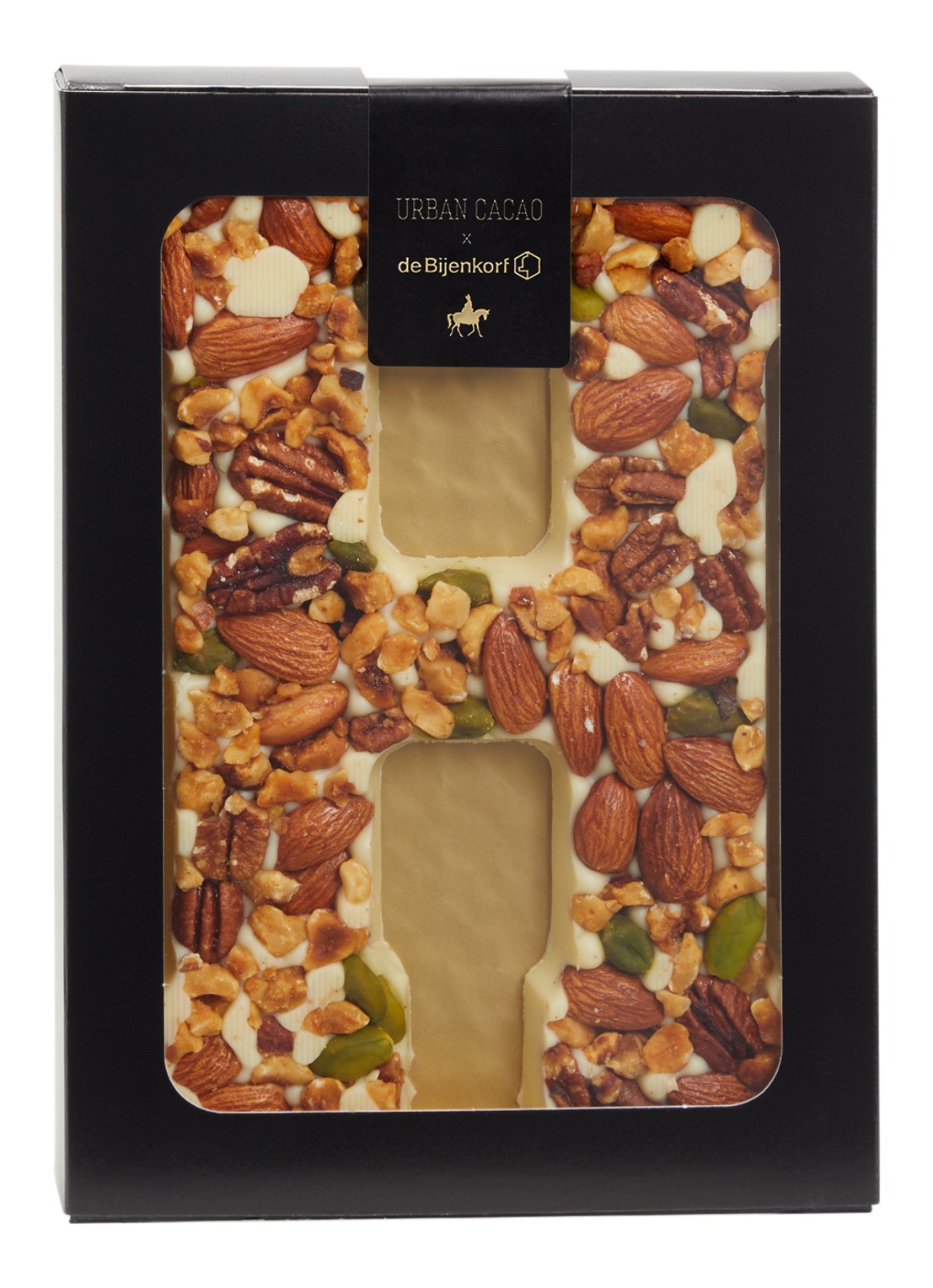 Urban Cacao Witte chocoladeletter met noten 180 gram - voorkant h