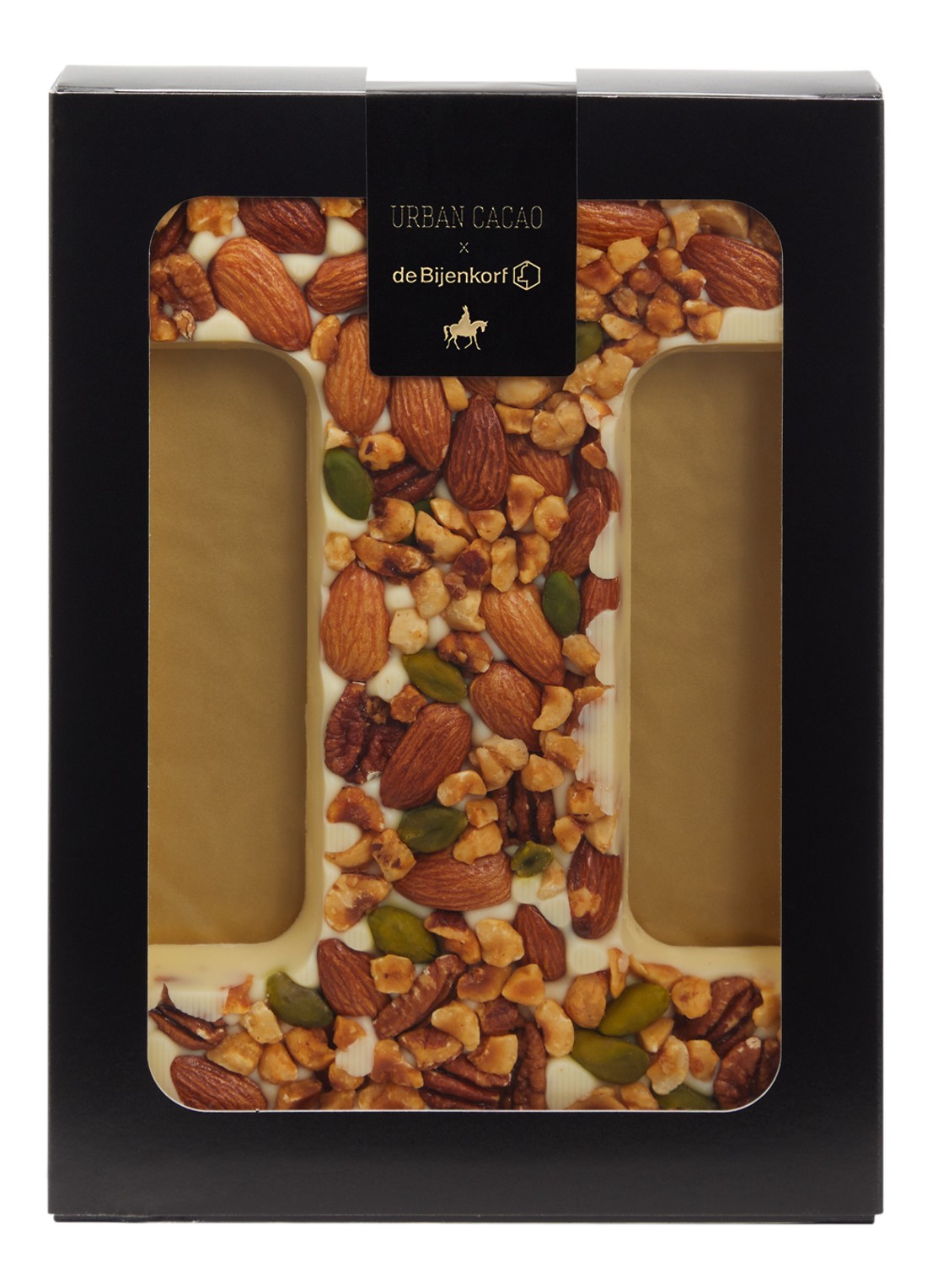 Urban Cacao Witte chocoladeletter met noten 180 gram - voorkant i