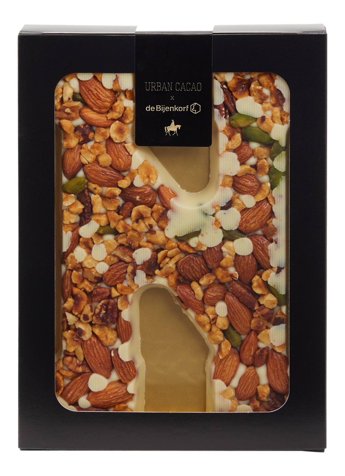 Urban Cacao Witte chocoladeletter met noten 180 gram - voorkant n