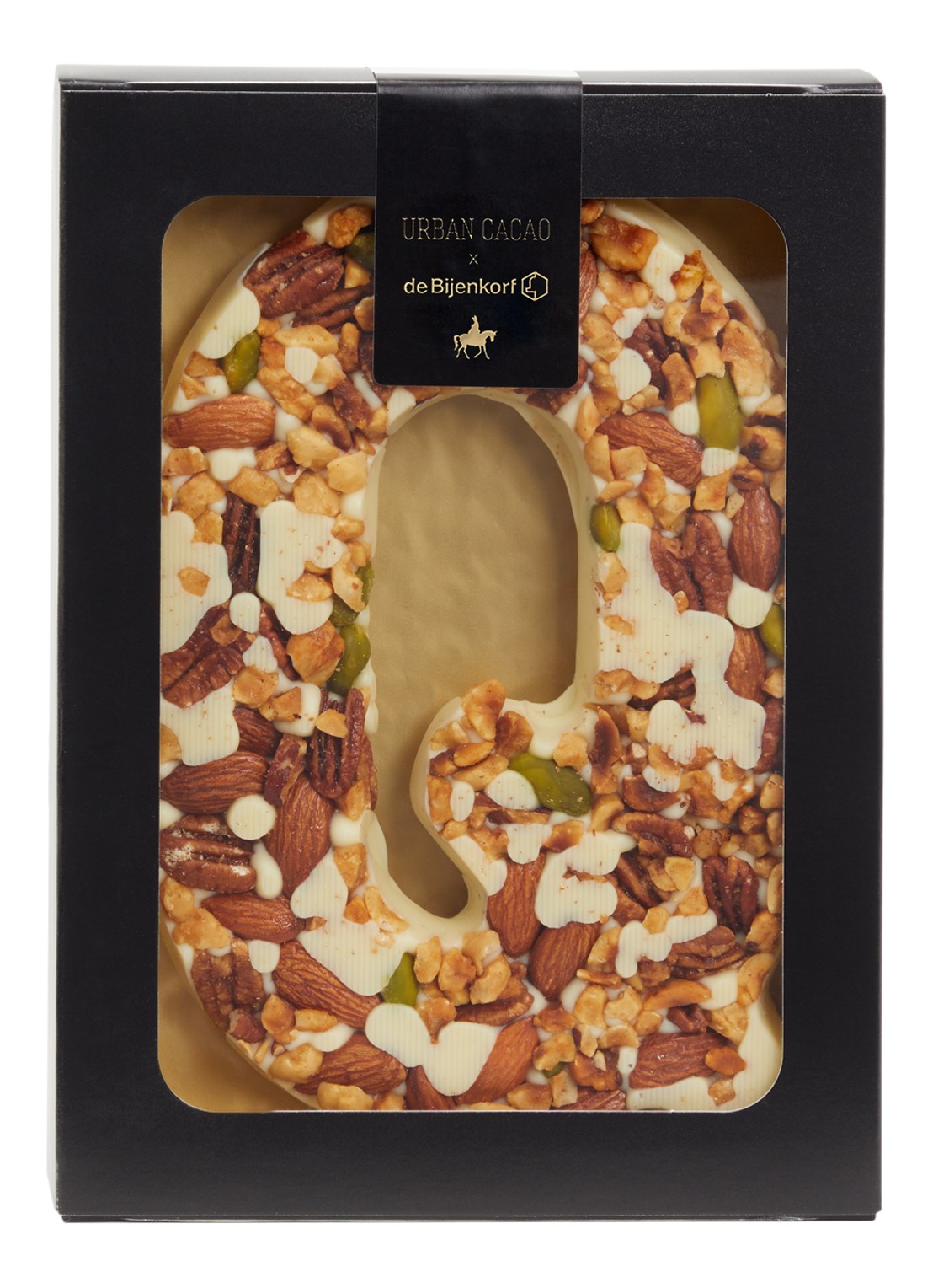 Urban Cacao Witte chocoladeletter met noten 180 gram - voorkant q