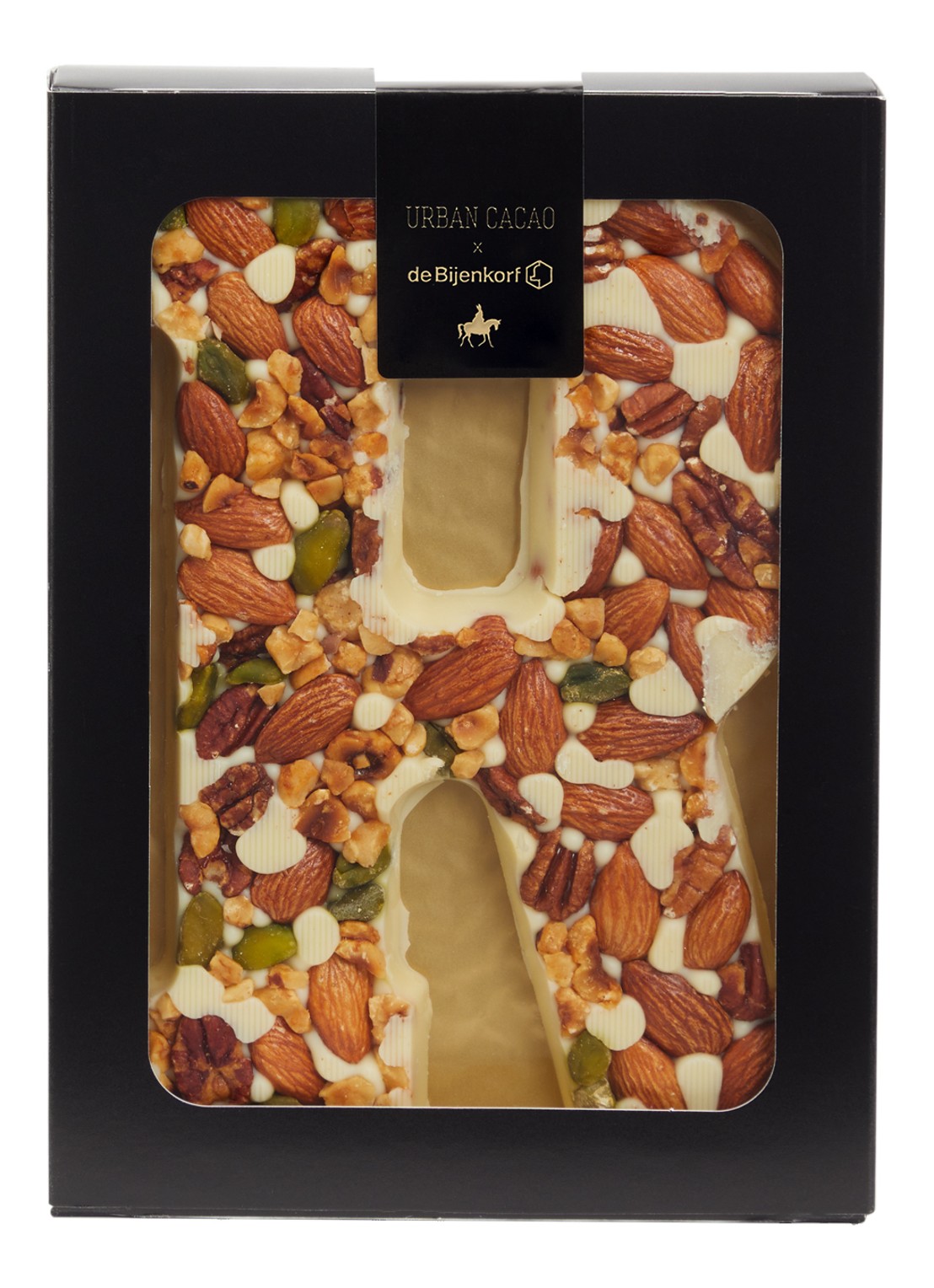 Urban Cacao Witte chocoladeletter met noten 180 gram - voorkant r
