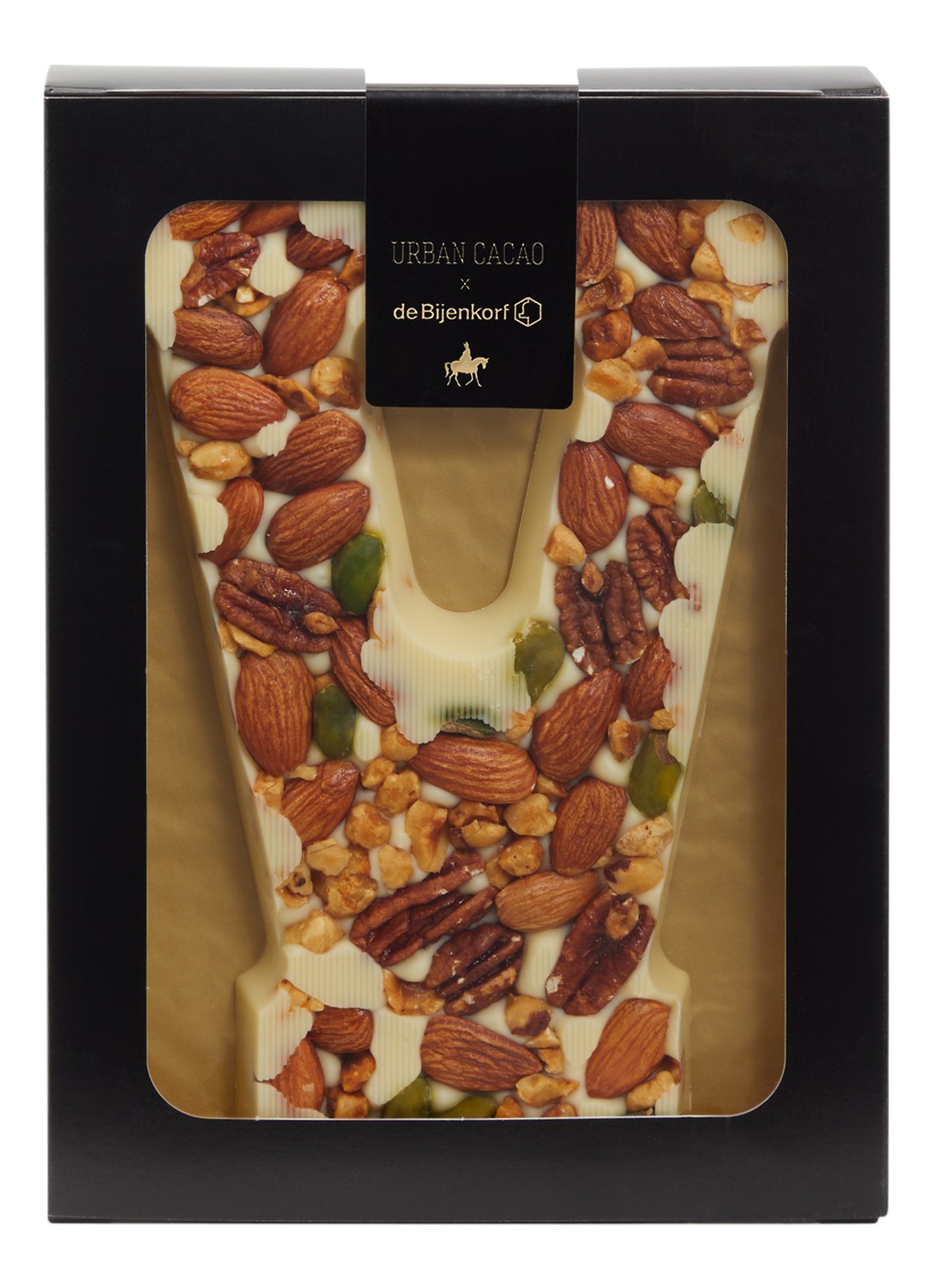Urban Cacao Witte chocoladeletter met noten 180 gram - voorkant v