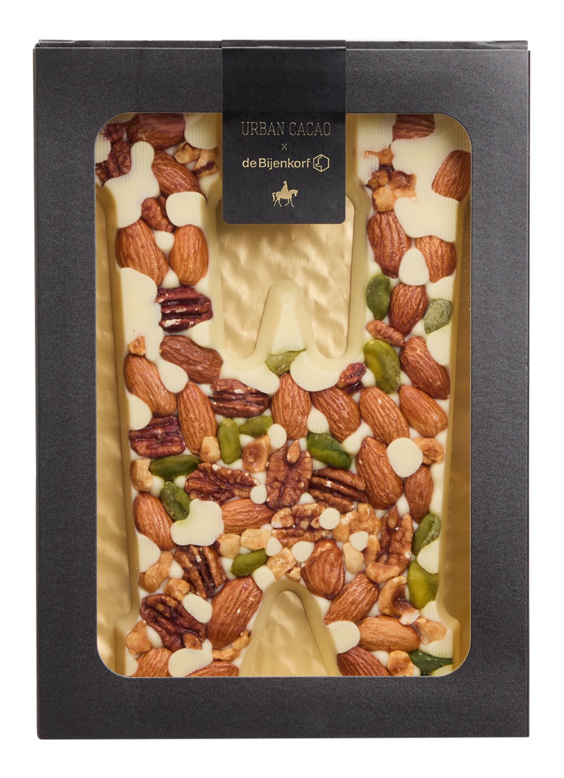 Urban Cacao Witte chocoladeletter met noten 180 gram - voorkant w
