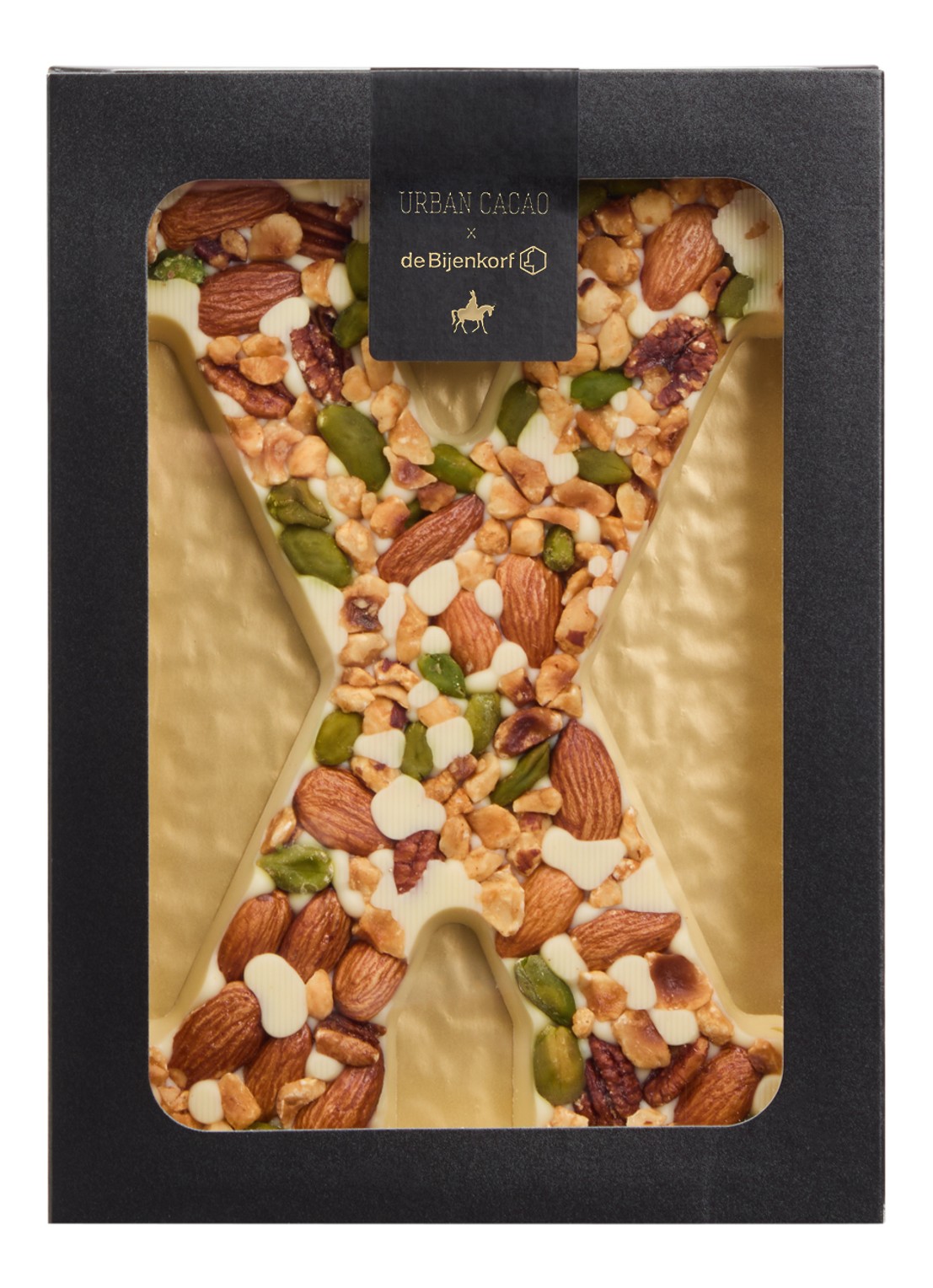 Urban Cacao Witte chocoladeletter met noten 180 gram - voorkant x
