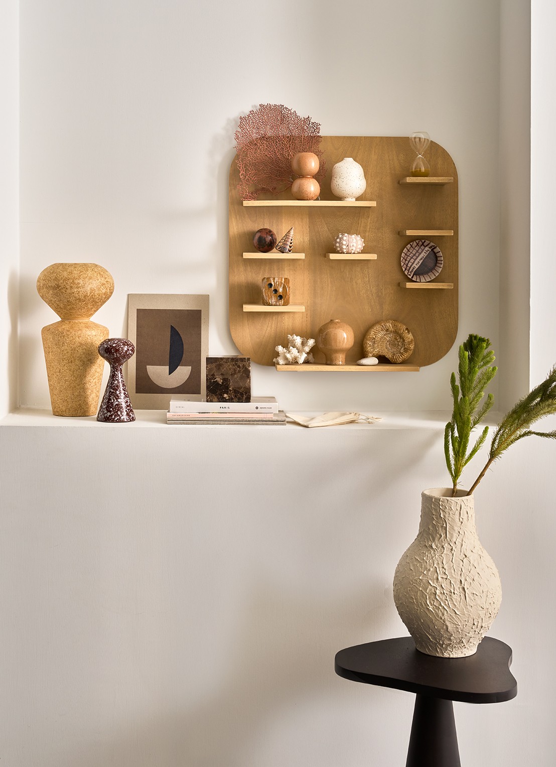 Urban Nature Culture Isao wandplank van mango hout 50 x 50 cm - voorkant 3 lichtbruin