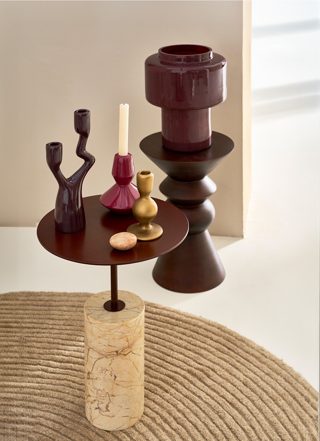 Urban Nature Culture Logan kandelaar 14 cm - voorkant 2 aubergine