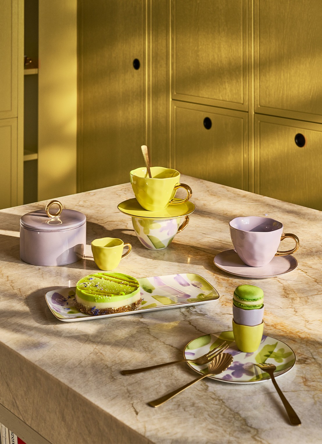 Urban Nature Culture Urban Nature Culture Good Morning Cup Cappuccino/Tea and Plate liatris/Kusha, set of 4, in gift pack - voorkant 2 multicolor