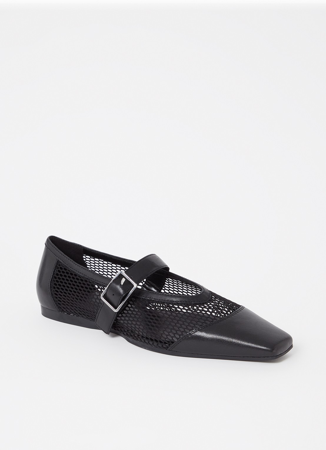 Vagabond Shoemakers Wioletta ballerina van mesh met leren details - voorkant zwart