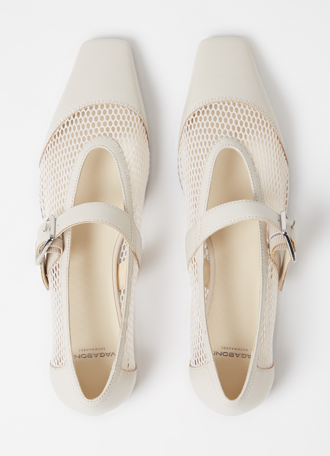 Vagabond Shoemakers Wioletta ballerina van mesh met leren details - detail 5 gebroken wit