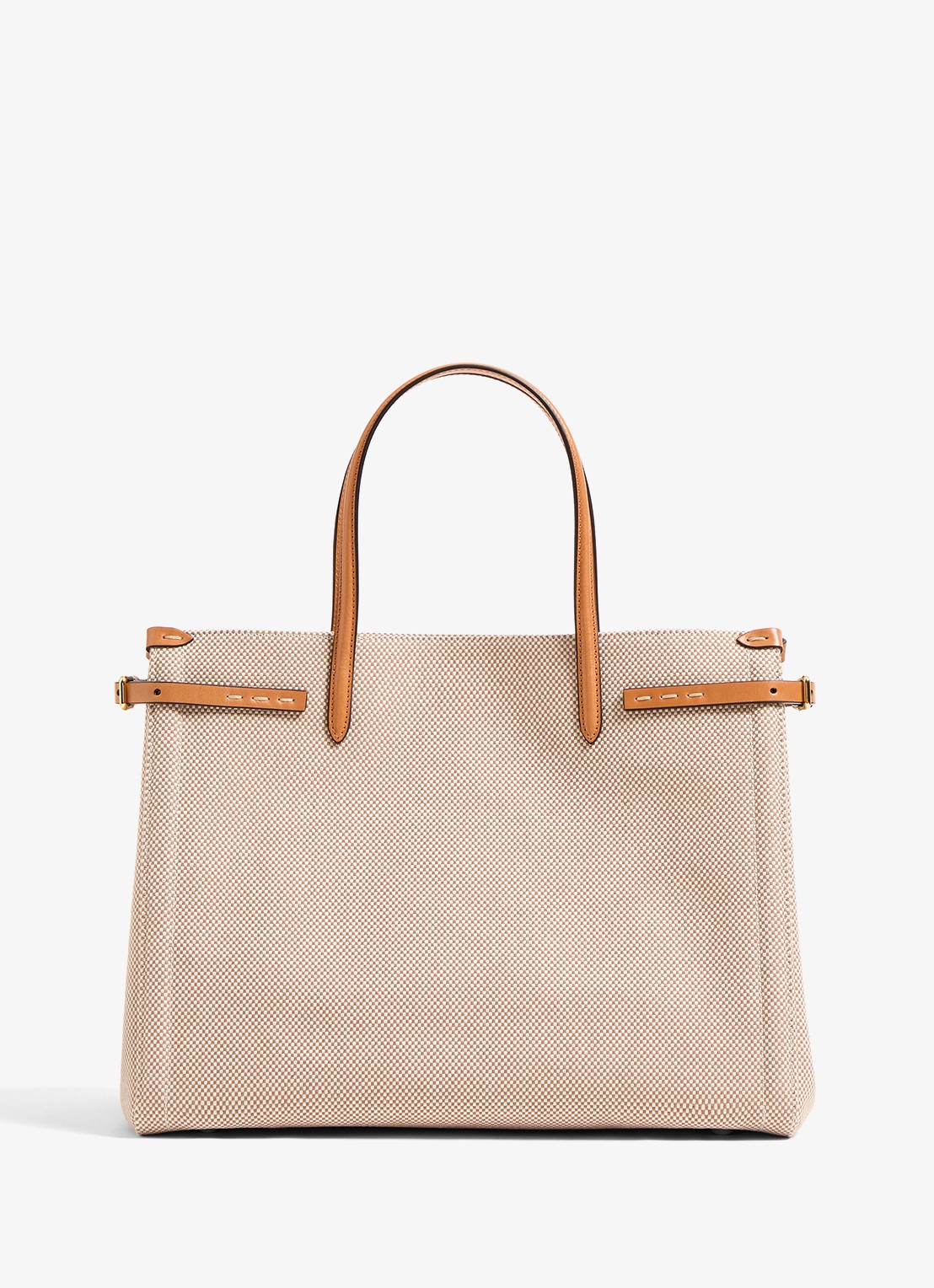 Valentino Garavani Antibes Medium shopper van canvas met leren details - achterkant camel