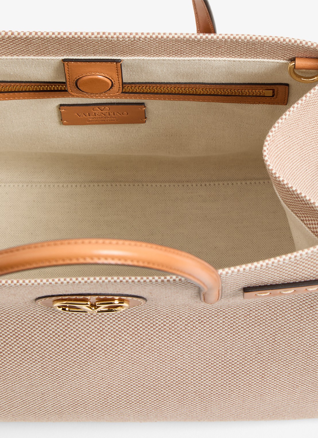 Valentino Garavani Antibes Medium shopper van canvas met leren details - detail 4 camel