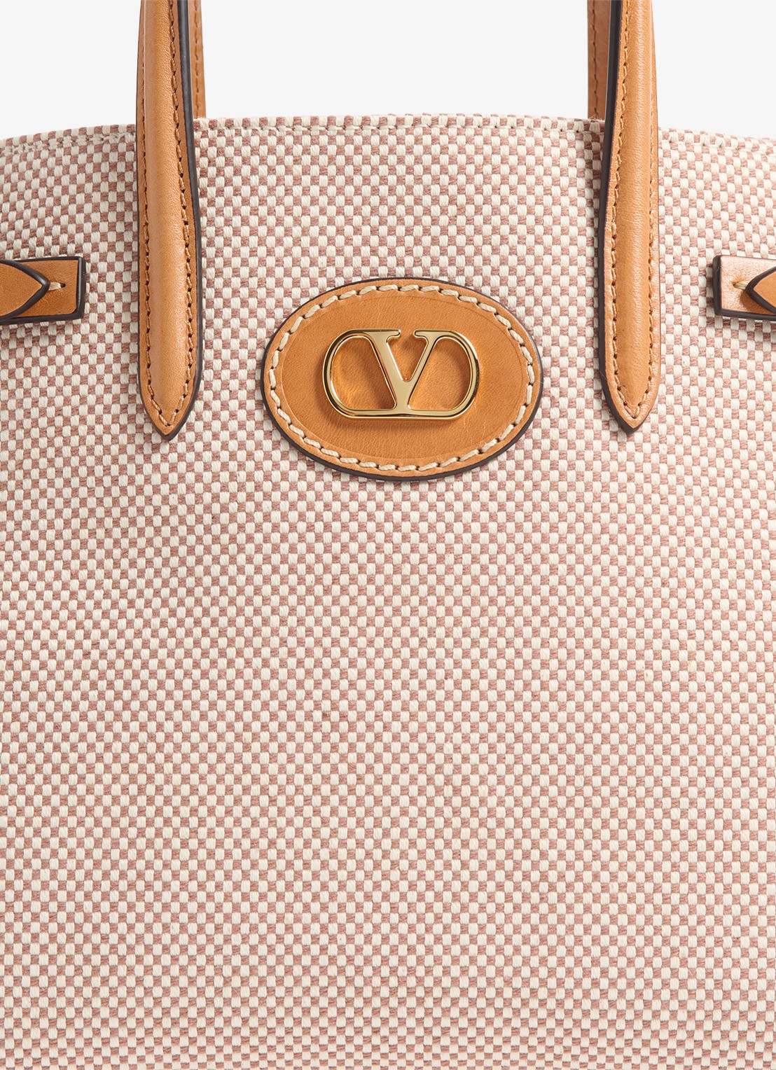 Valentino Garavani Antibes Small shopper van canvas met leren details - detail 4 camel