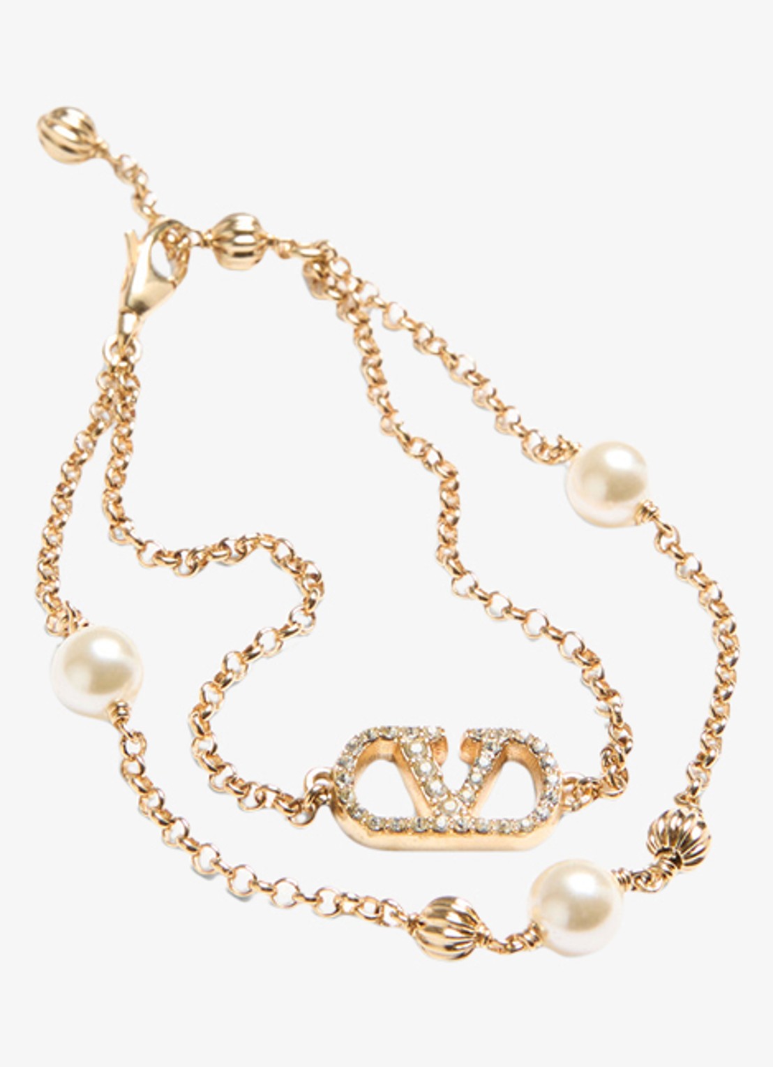 Valentino Garavani Armband met logo en kristal - voorkant 2 goud