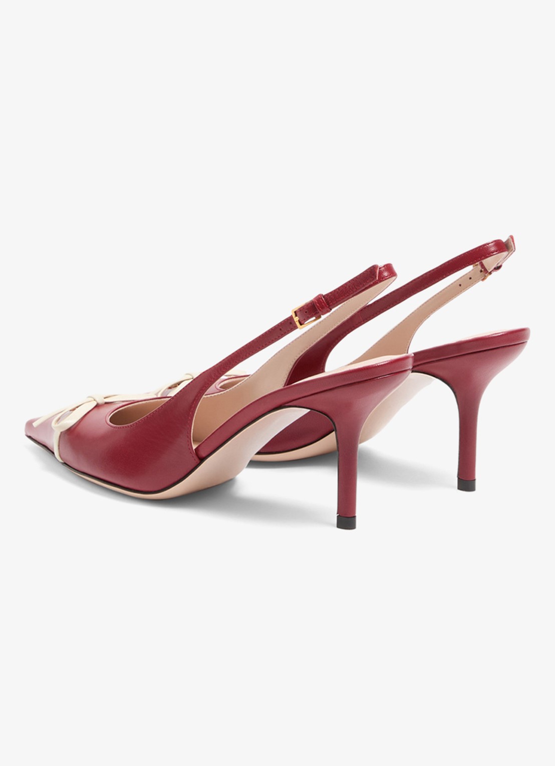 Valentino Garavani Bepointy slingback van geitenleer met lakleren details - achterkant rood