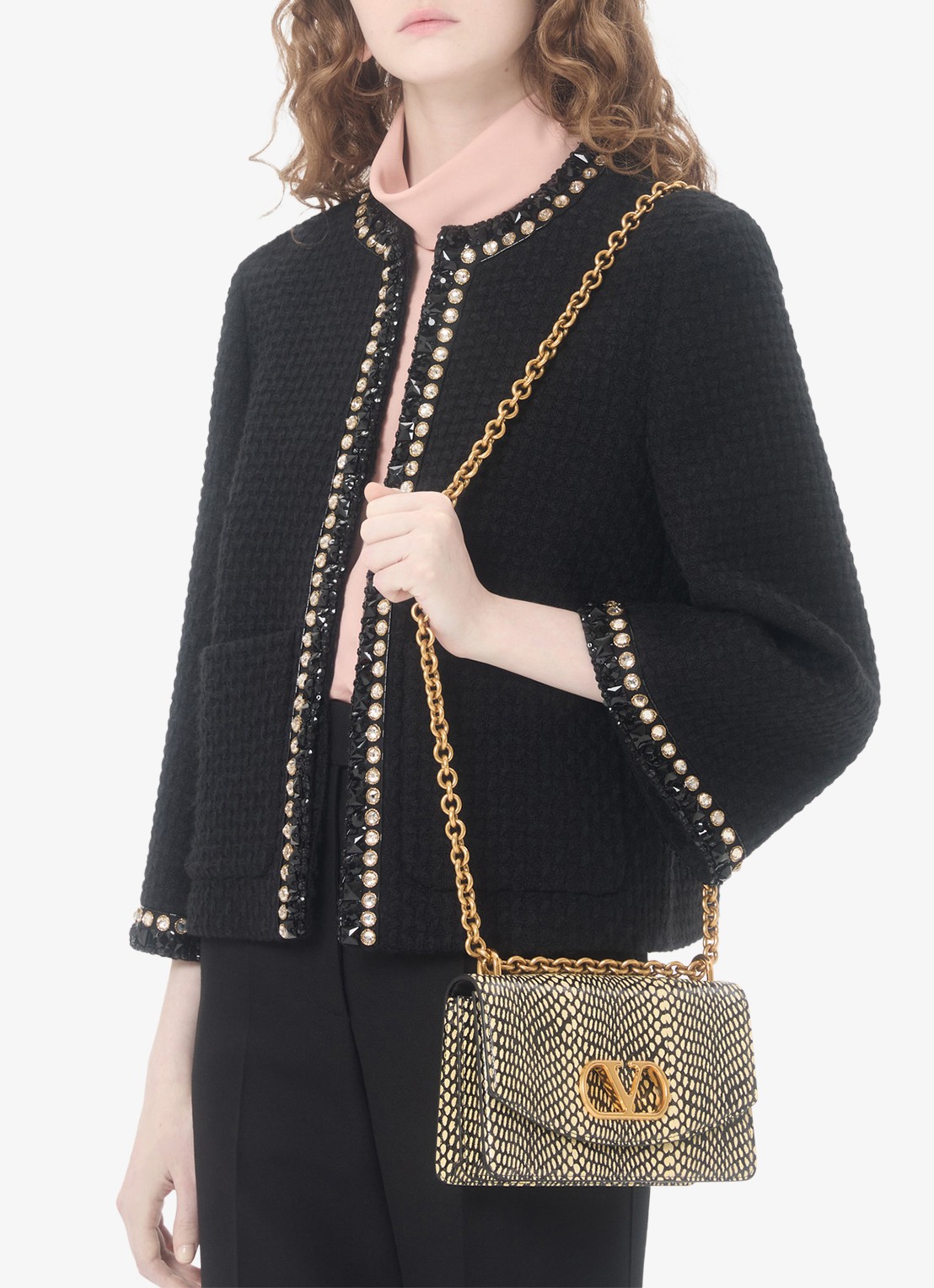 Valentino Garavani Blazer van tweed met strass - detail 3 zwart
