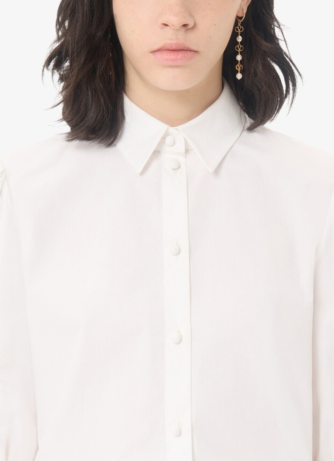 Valentino Garavani Blouse met pofmouw en broderie - detail 6 wit