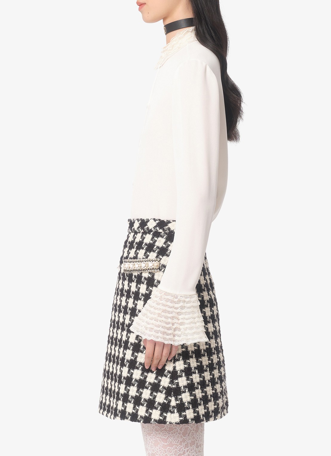Valentino Garavani Blouse van zijde met details van kant - detail 4 gebroken wit