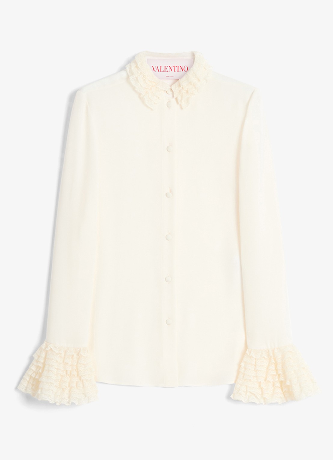 Valentino Garavani Blouse van zijde met details van kant - voorkant gebroken wit
