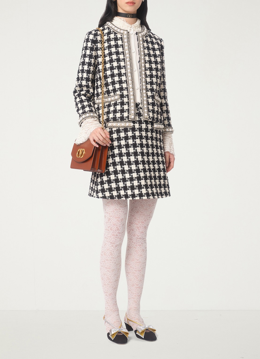 Valentino Garavani Blouse van zijde met details van kant - voorkant 2 gebroken wit