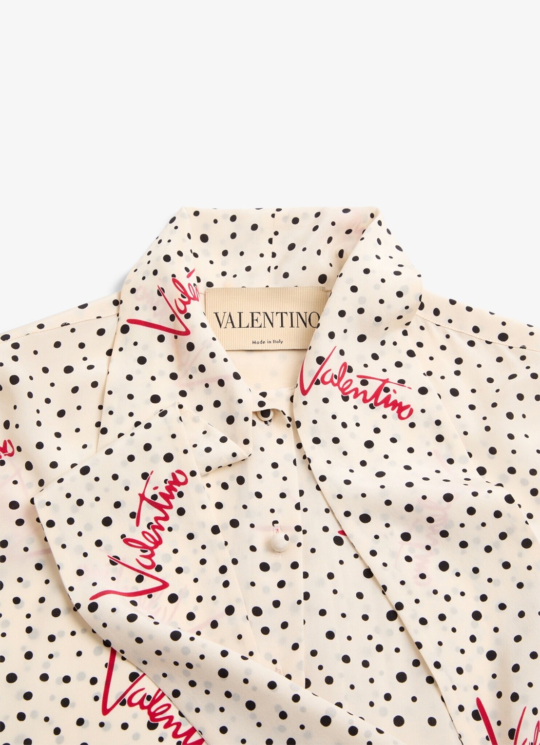 Valentino Garavani Blouse van zijde met logoprint en strikkraag - detail 5 creme
