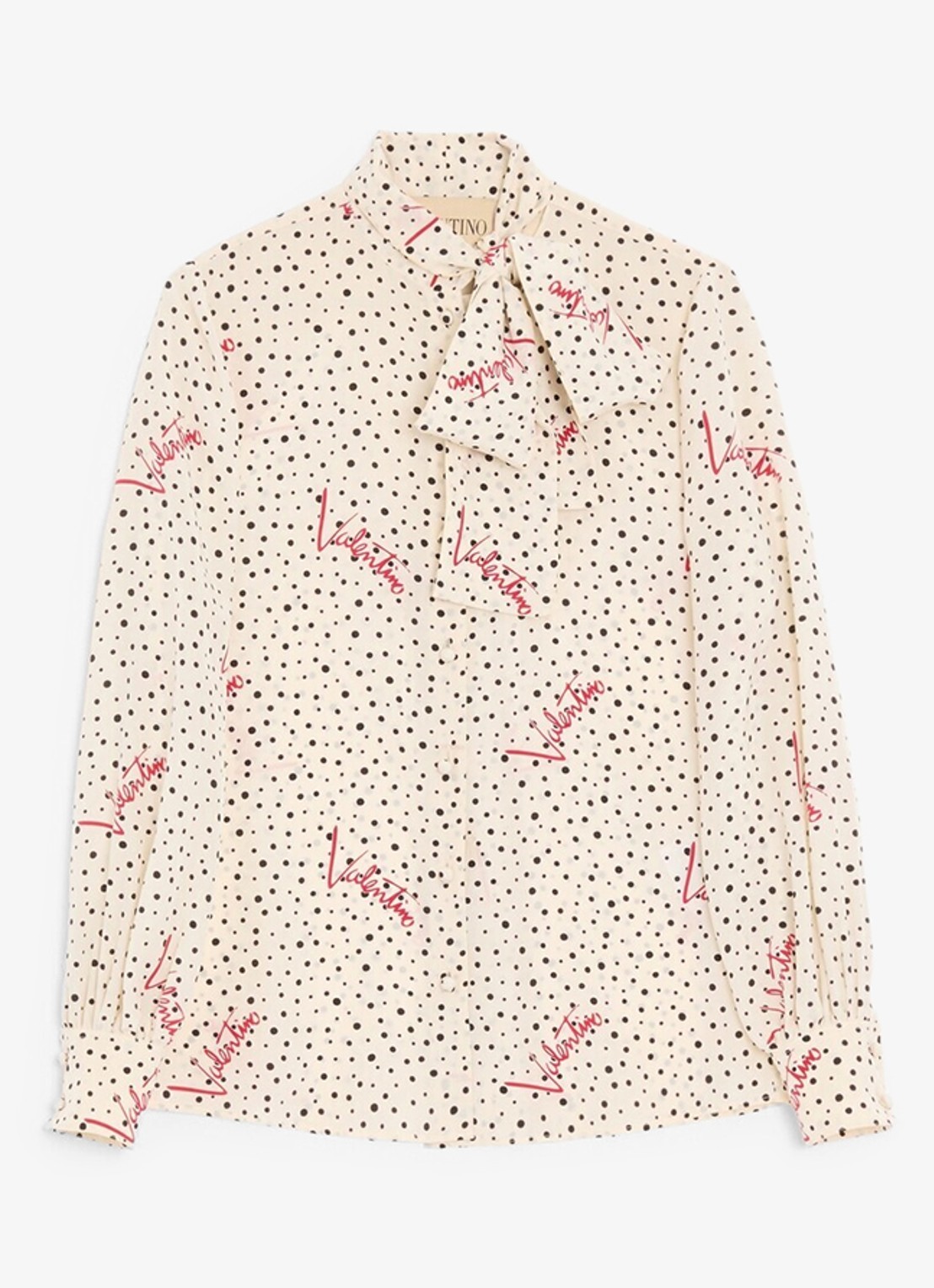 Valentino Garavani Blouse van zijde met logoprint en strikkraag - voorkant 6 creme