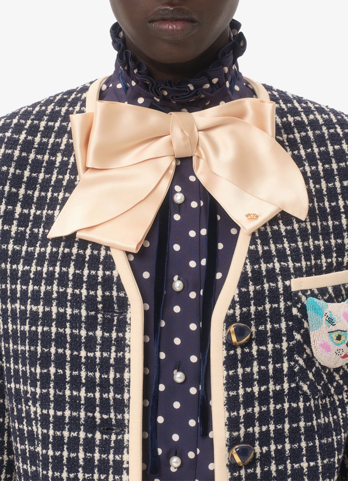 Valentino Garavani Blouse van zijde met stippenprint - detail 6 donkerblauw