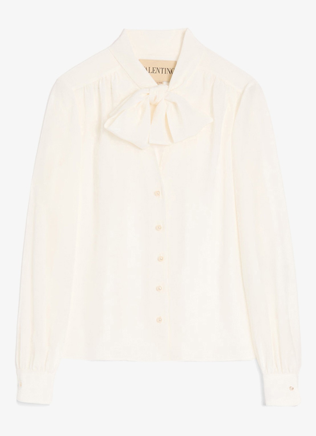 Valentino Garavani Blouse van zijde met strikkraag - voorkant 3 gebroken wit