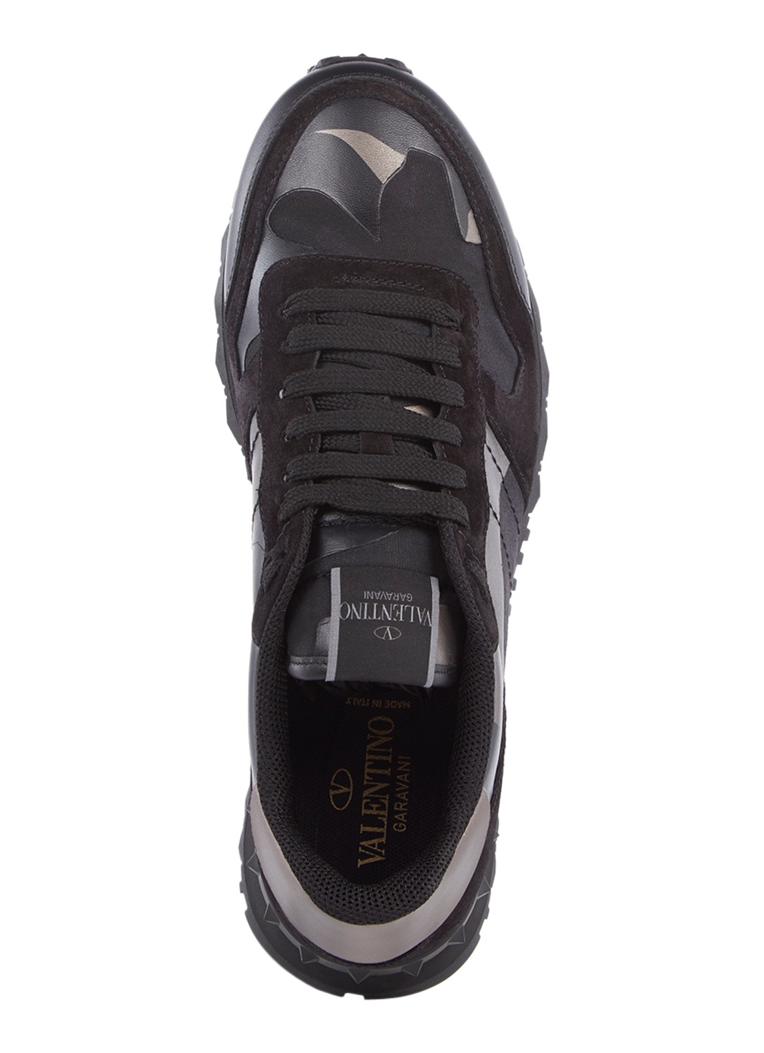 Valentino Garavani Camouflage Rockrunner sneaker met suède details - detail zwart