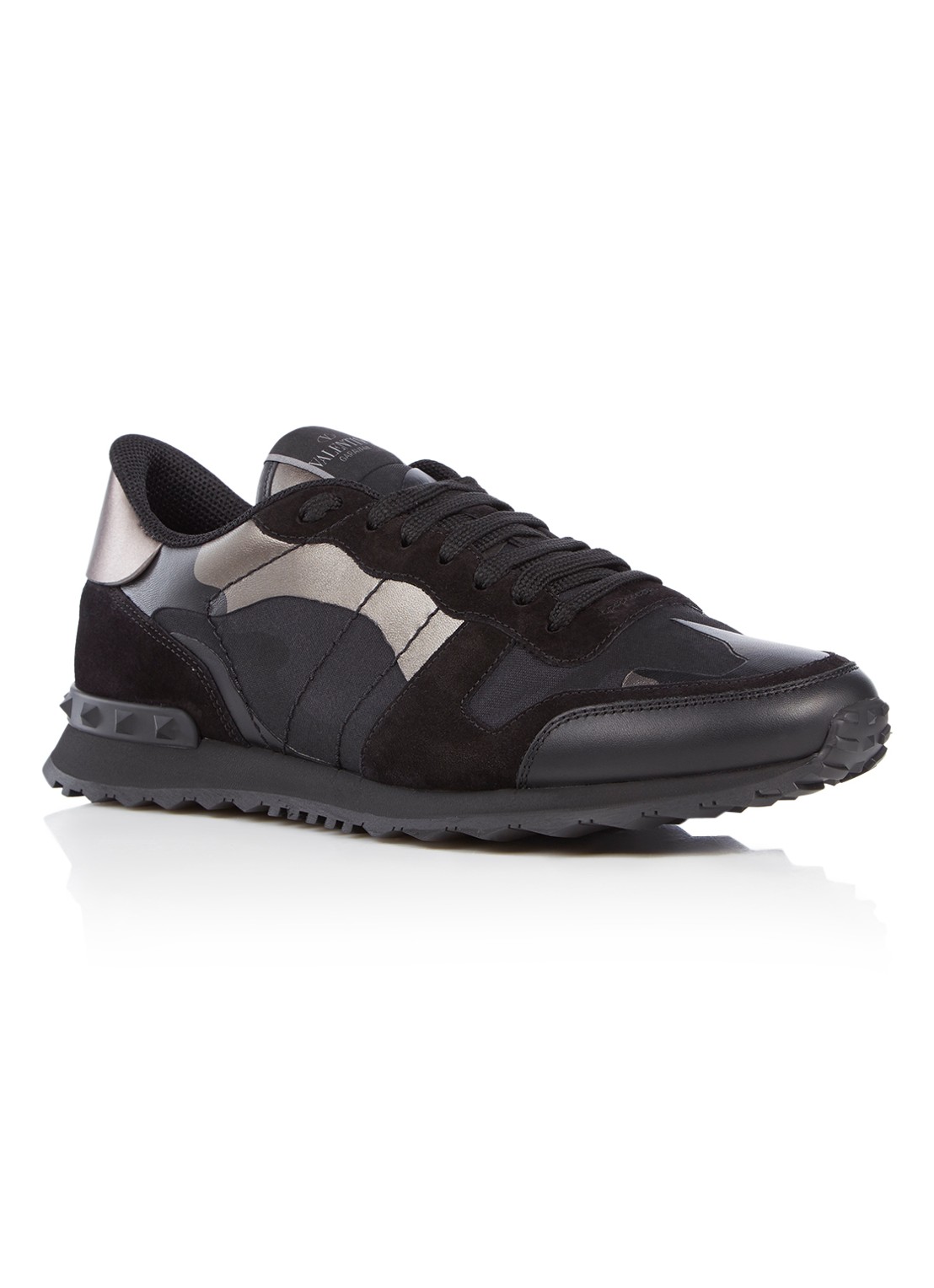 Valentino Garavani Camouflage Rockrunner sneaker met suède details - voorkant 4 zwart