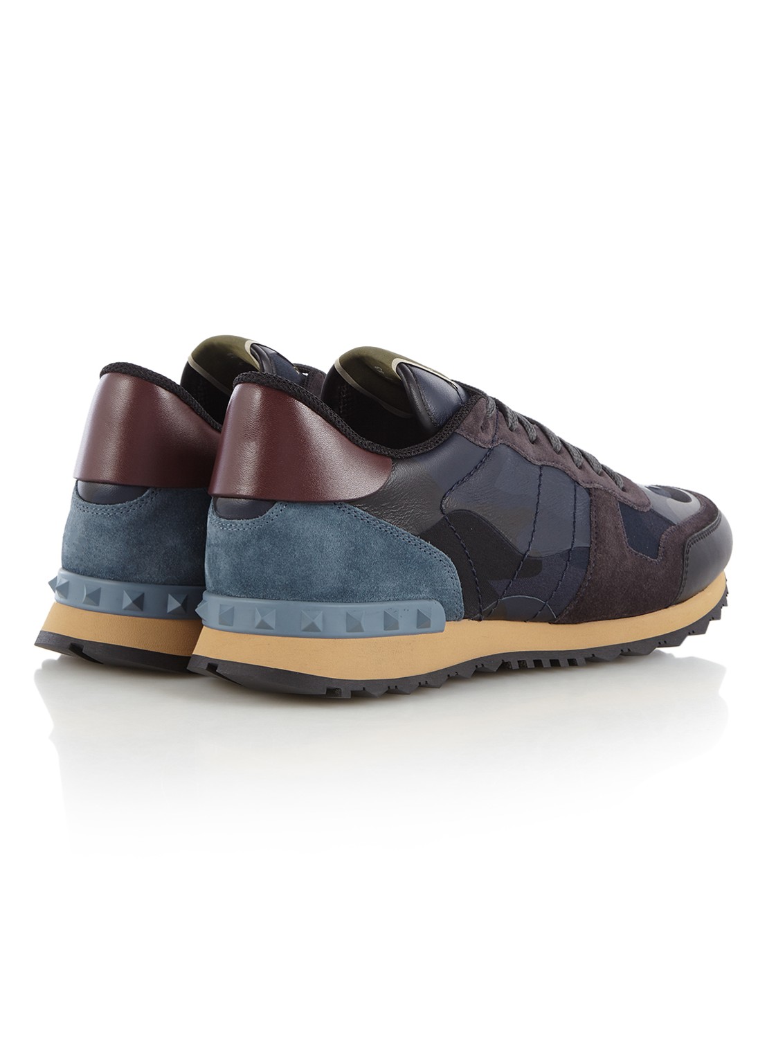 Valentino Garavani Camouflage Rockrunner sneaker van leer en suède - detail 2 donkerblauw