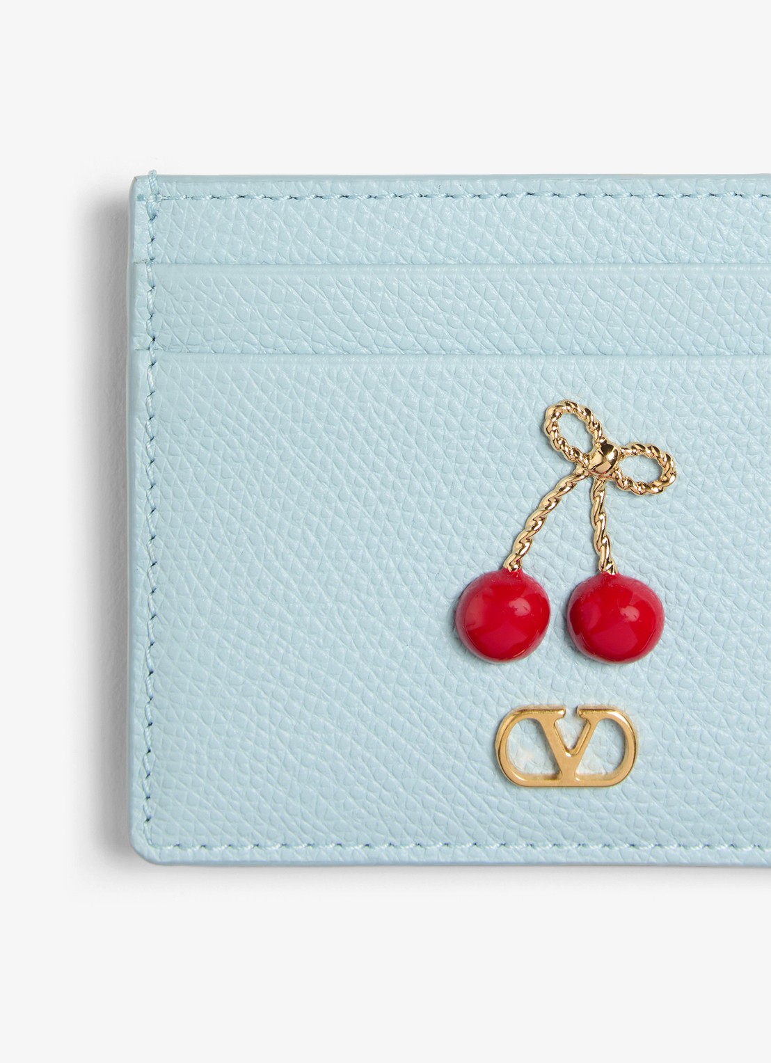Valentino Garavani Cherryfic pasjeshouder van kalfsleer - detail 3 lichtblauw