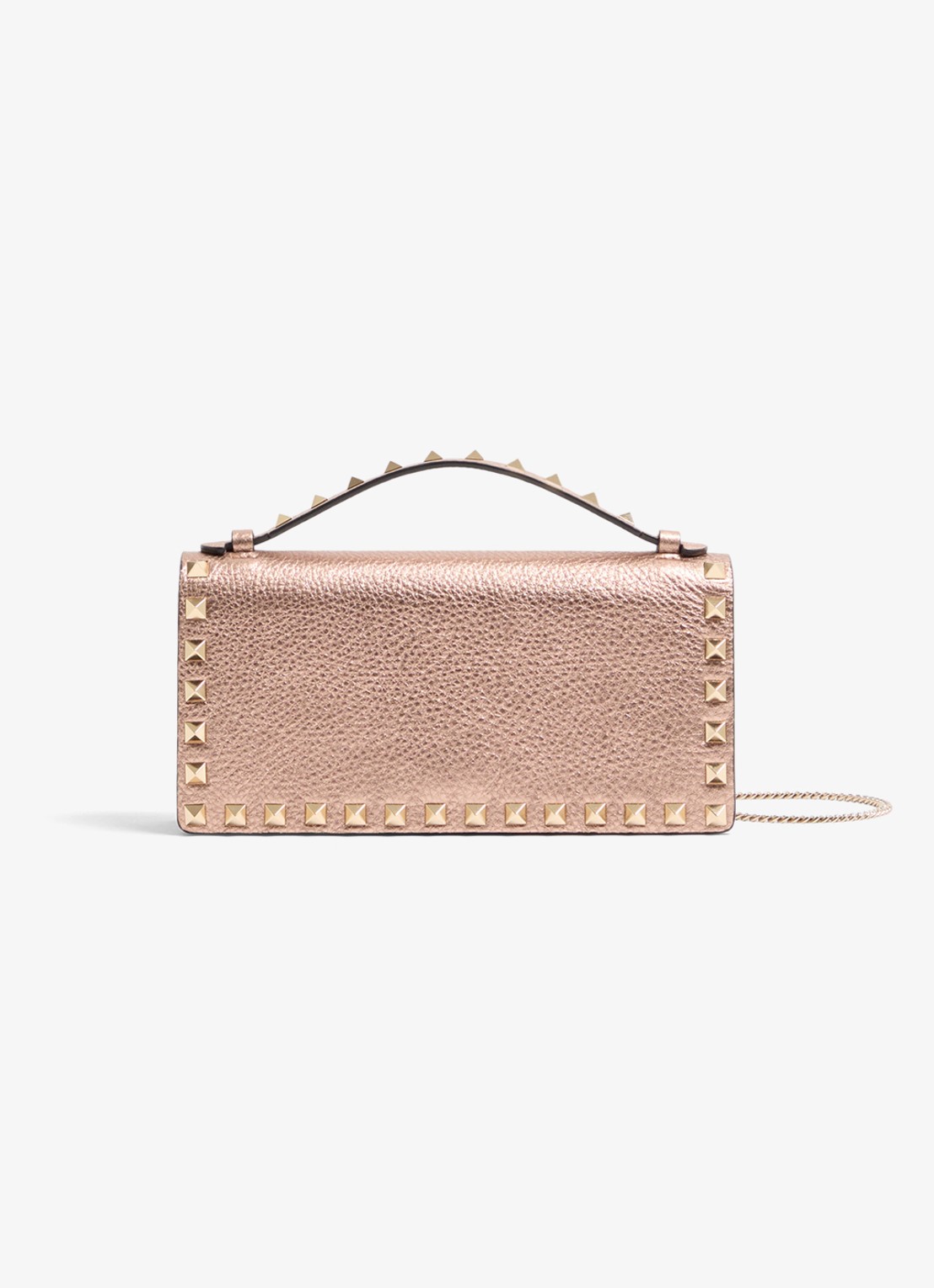 Valentino Garavani Clutch van kalfsleer met metallic finish en studs - voorkant brons