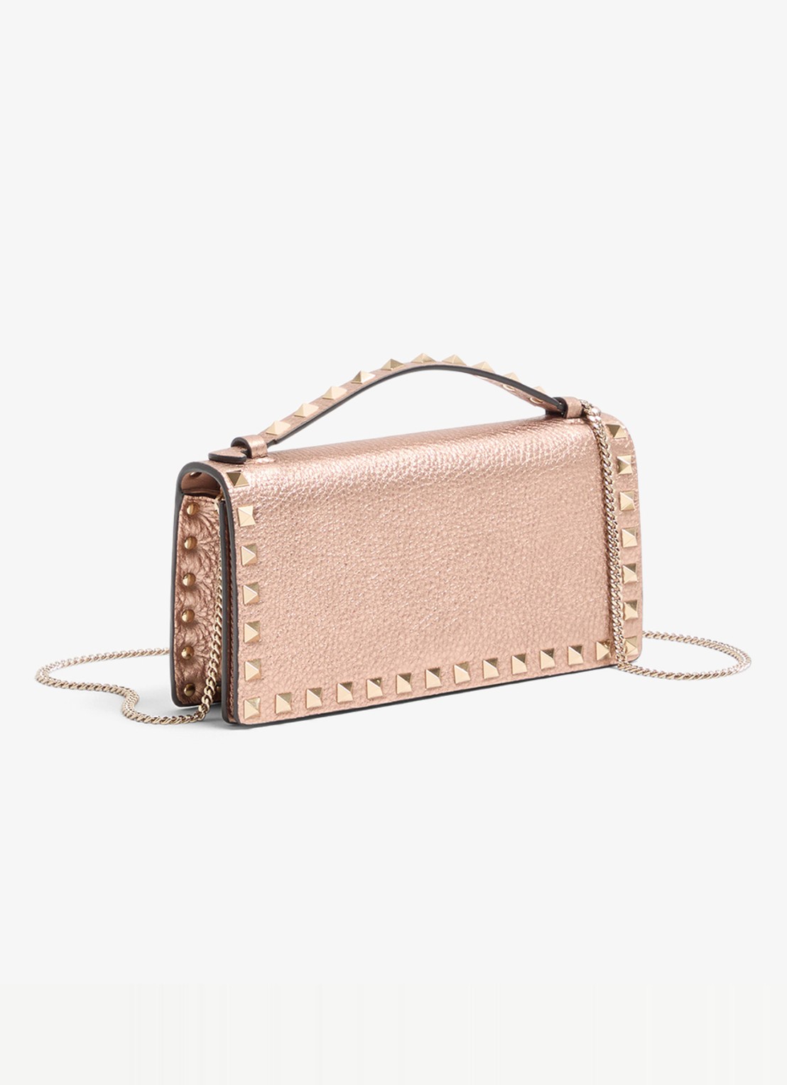 Valentino Garavani Clutch van kalfsleer met metallic finish en studs - voorkant 2 brons