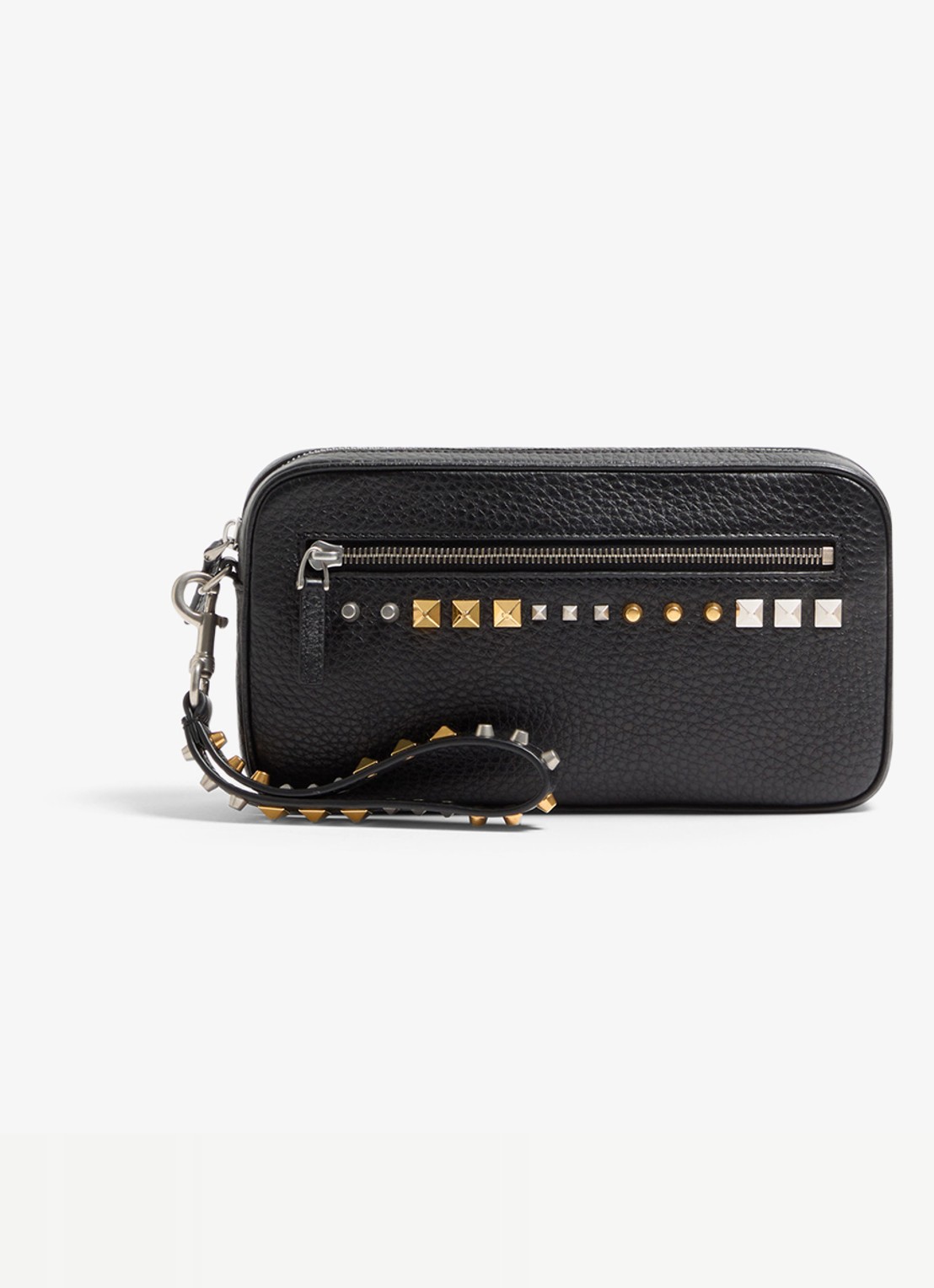 Valentino Garavani Clutch van kalfsleer met studs - voorkant 2 zwart