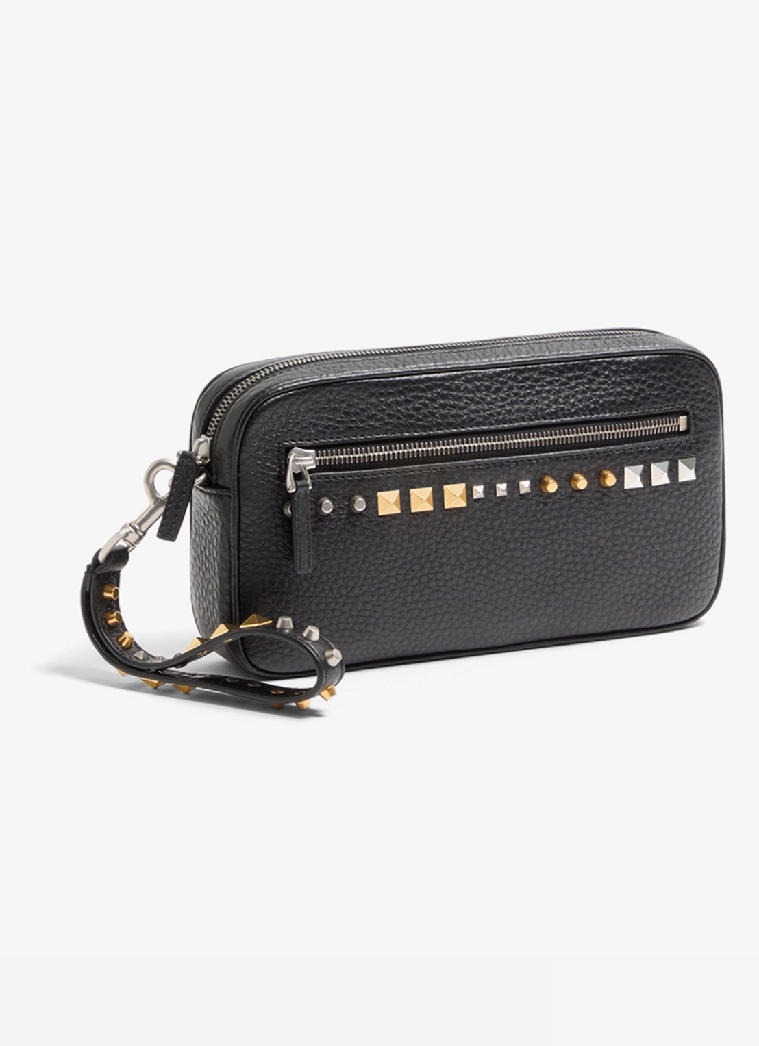 Valentino Garavani Clutch van kalfsleer met studs - voorkant 3 zwart