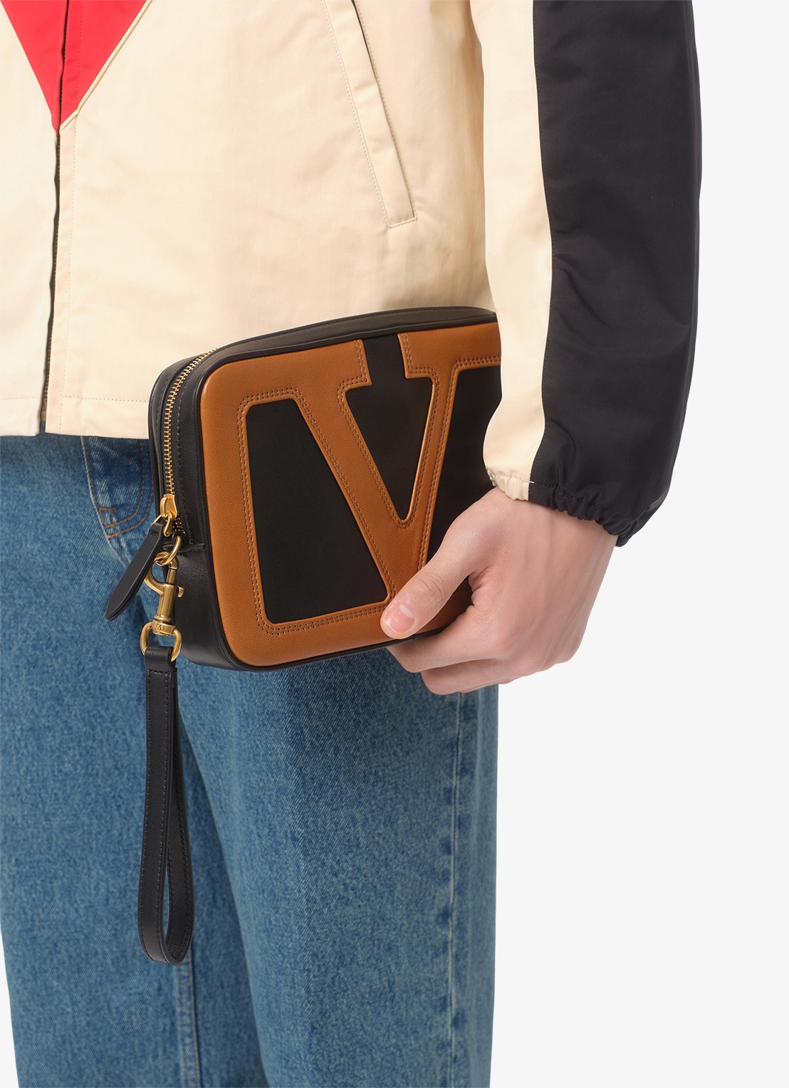 Valentino Garavani Clutch van lamsleer - detail 8 zwart