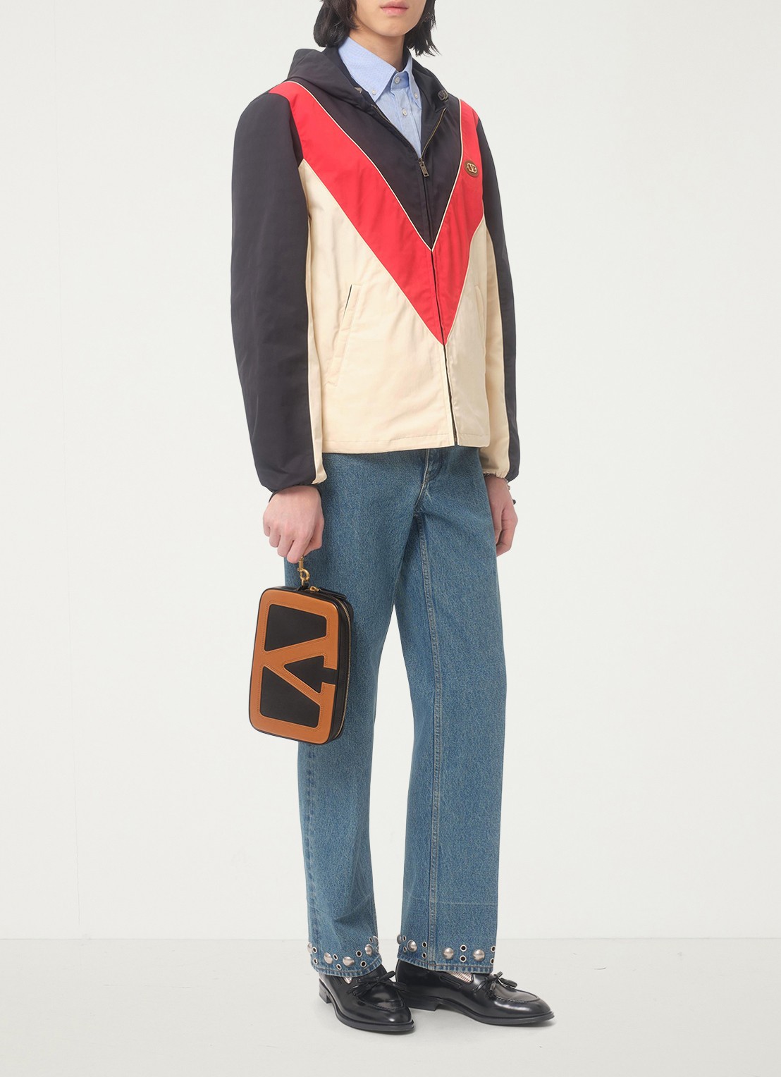 Valentino Garavani Clutch van lamsleer - voorkant 3 zwart