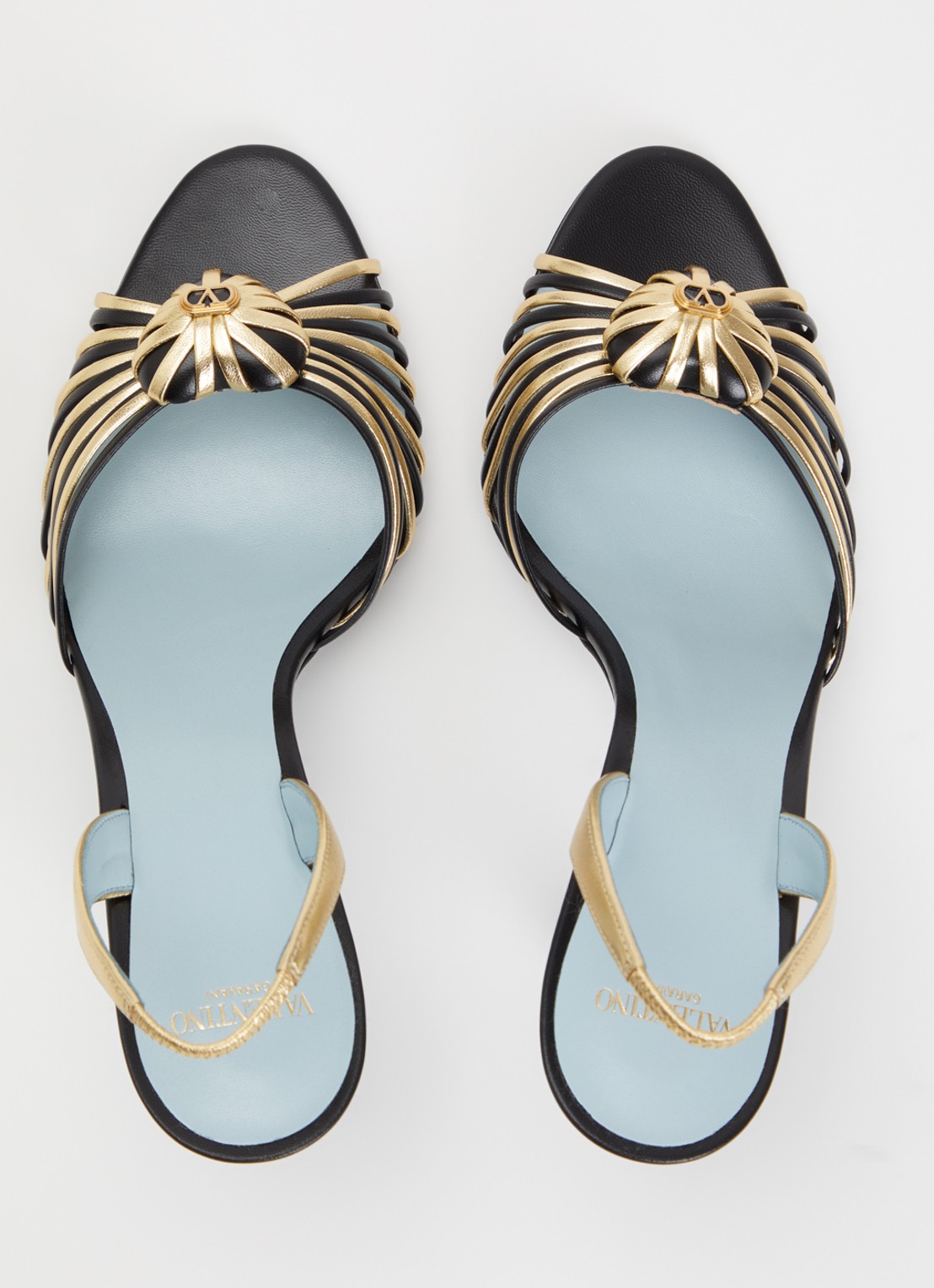 Valentino Garavani Coeur Royal sandalette van leer met metallic details - detail 2 zwart
