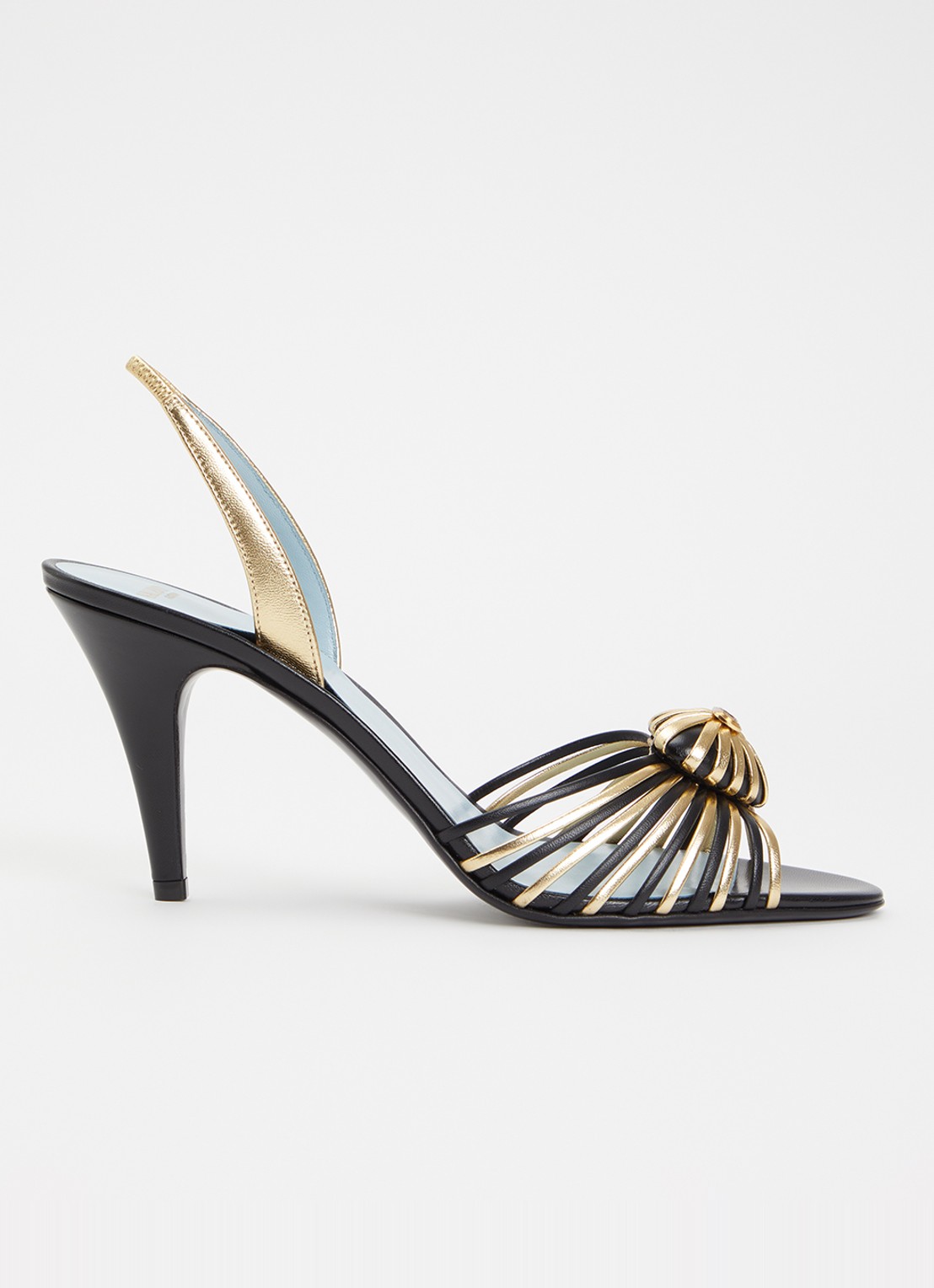 Valentino Garavani Coeur Royal sandalette van leer met metallic details - voorkant 5 zwart