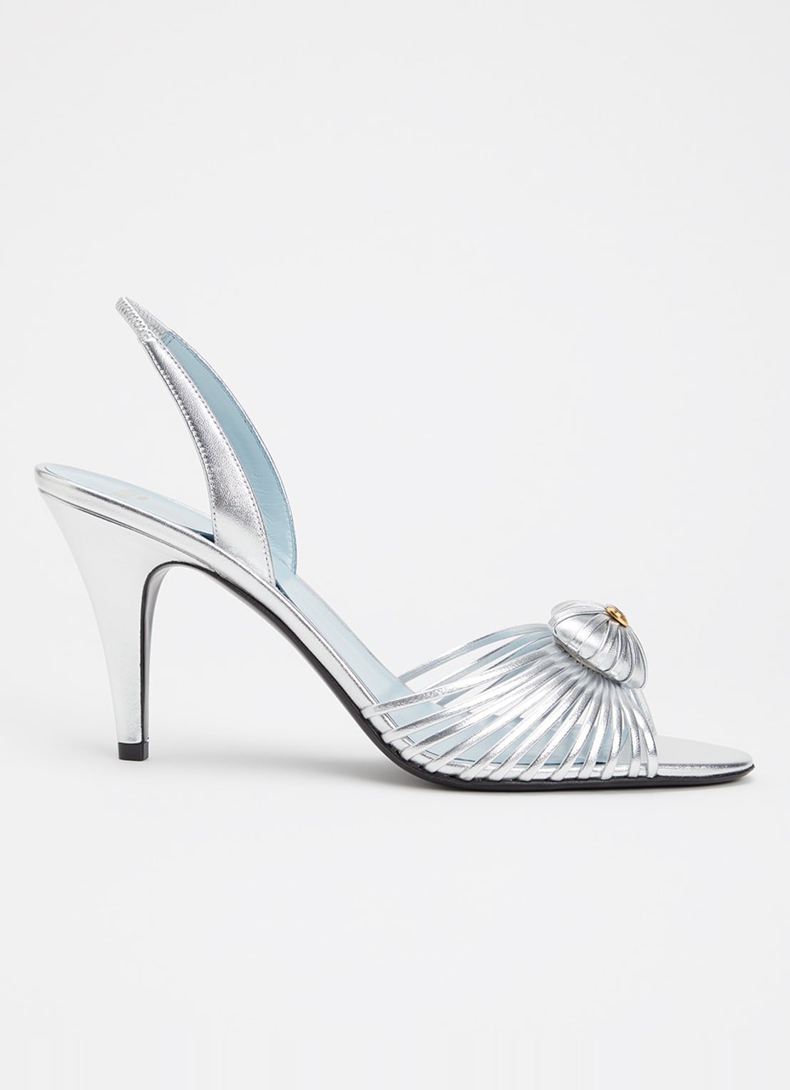 Valentino Garavani Coeur Royal sandalette van leer met metallic finish - voorkant 6 zilver