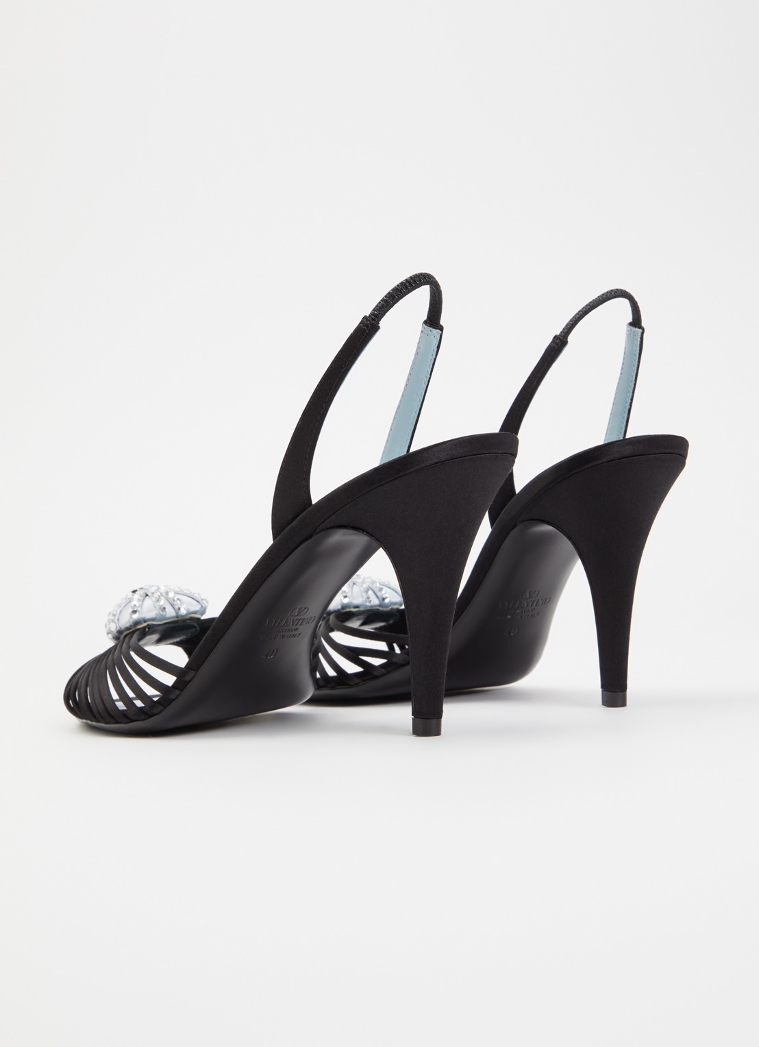 Valentino Garavani Coeur Royal slingback van satijn met applicatie - achterkant 5 zwart