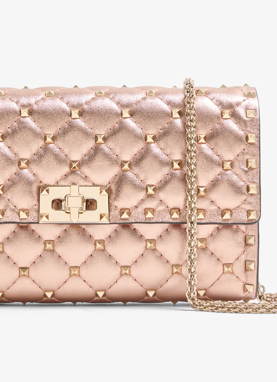 Valentino Garavani Crossbodytas van lamsleer met metallic finish en studs - detail 5 roze
