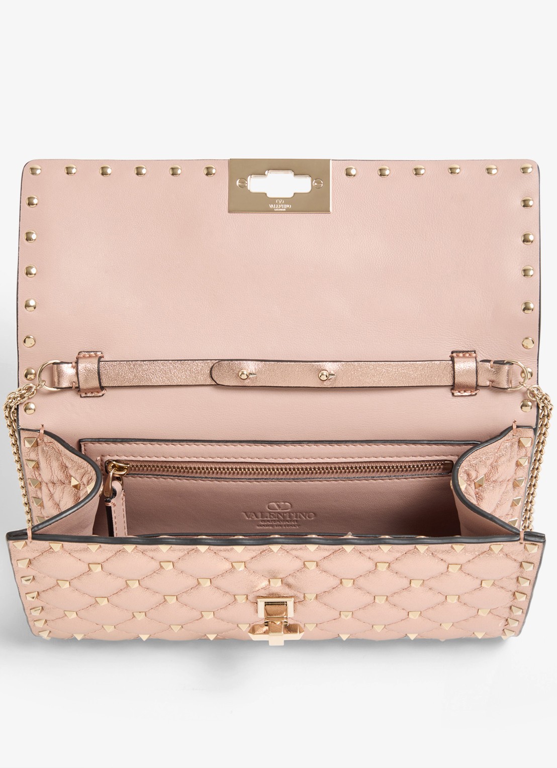 Valentino Garavani Crossbodytas van lamsleer met metallic finish en studs - detail 6 roze