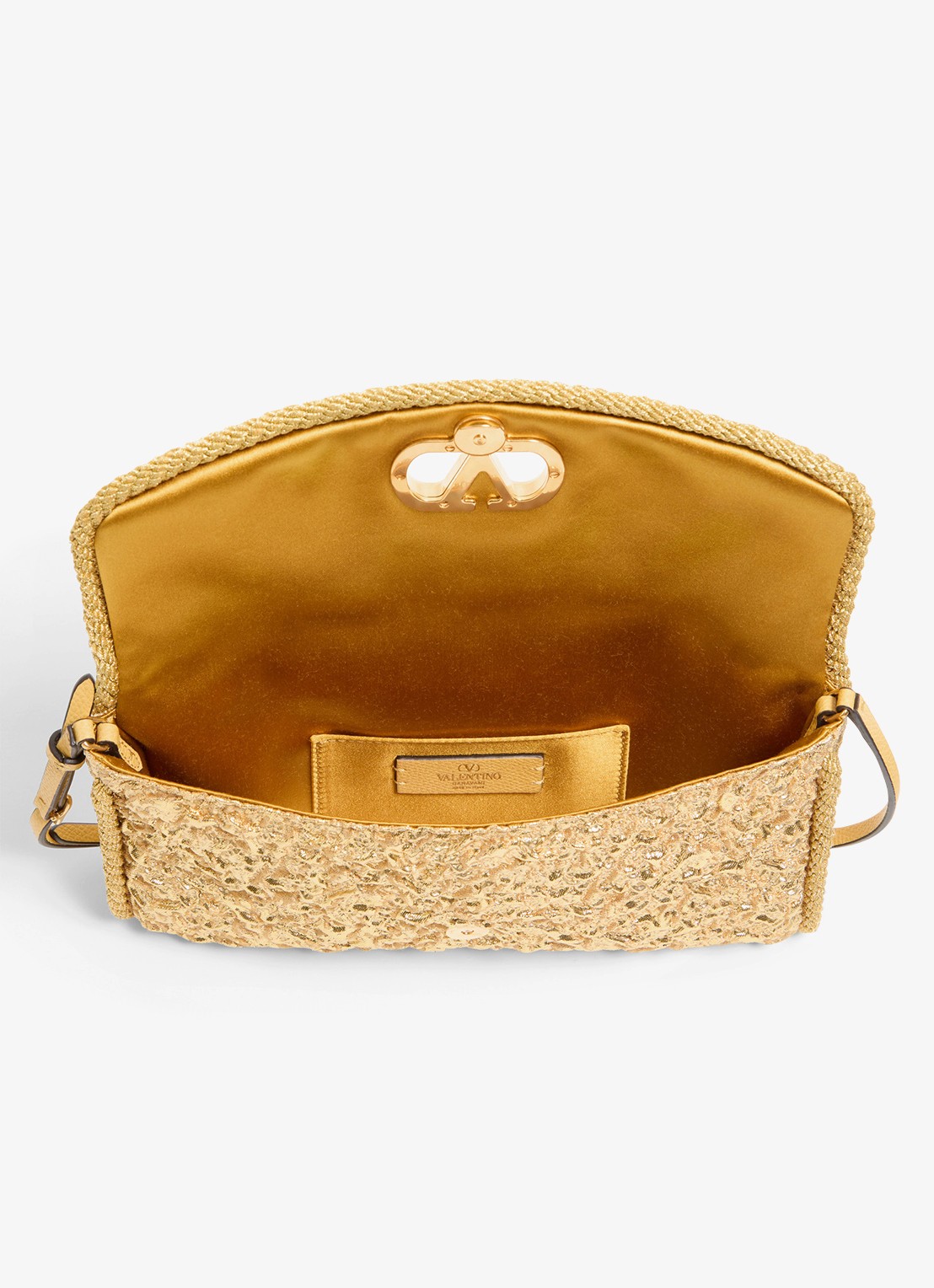 Valentino Garavani DeVain Small schoudertas met jacquard dessin en leren details - detail 5 goud