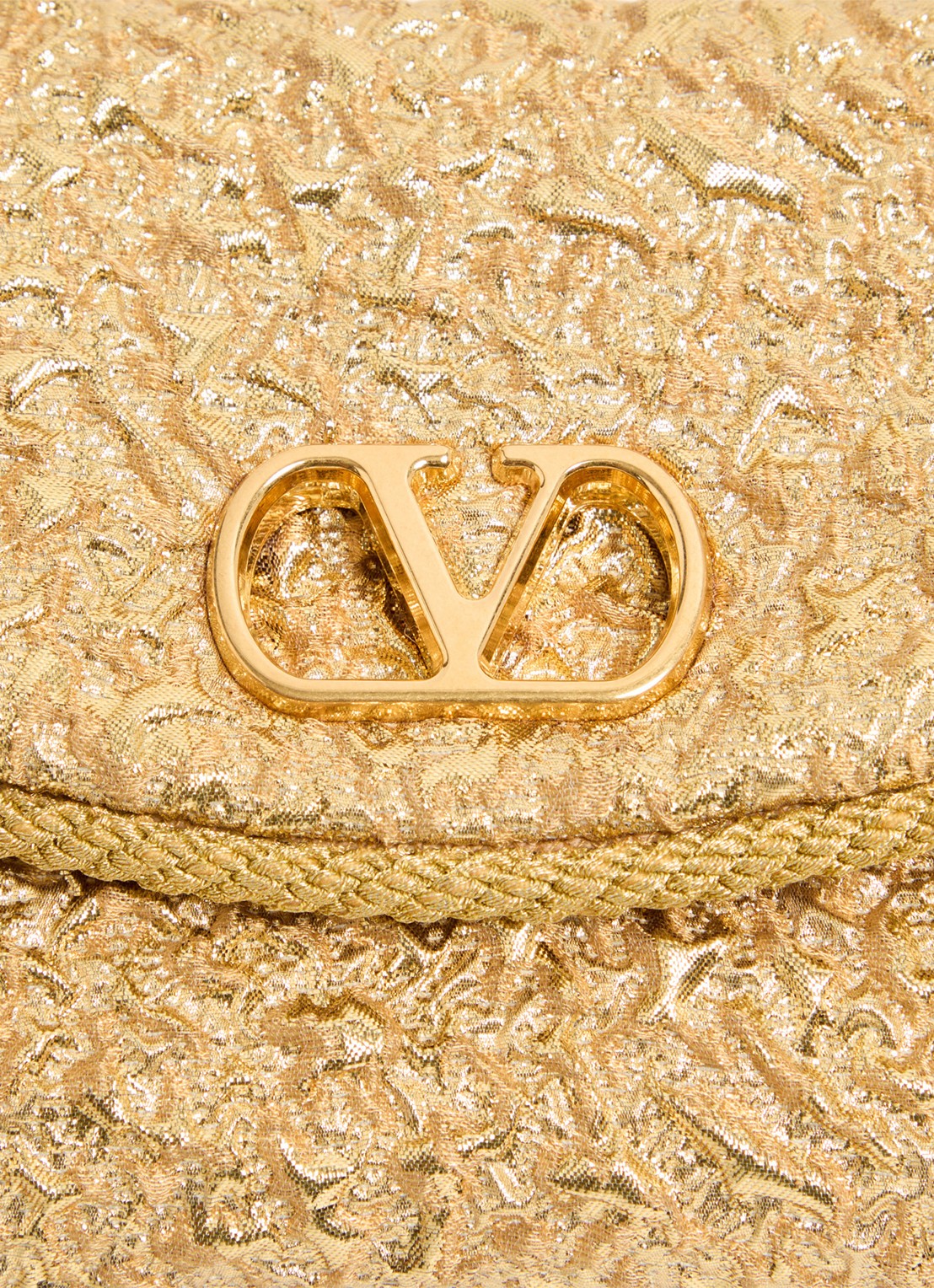 Valentino Garavani DeVain Small schoudertas met jacquard dessin en leren details - detail 6 goud