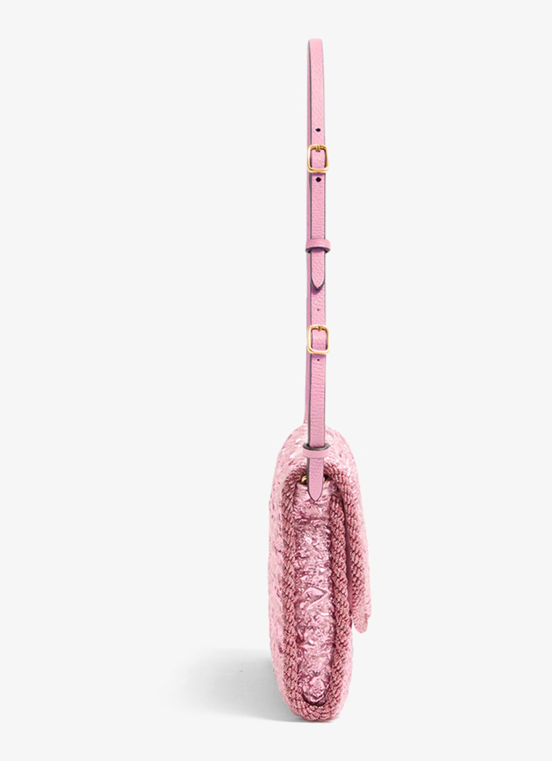 Valentino Garavani DeVain Small schoudertas met jacquard dessin en leren details - detail roze